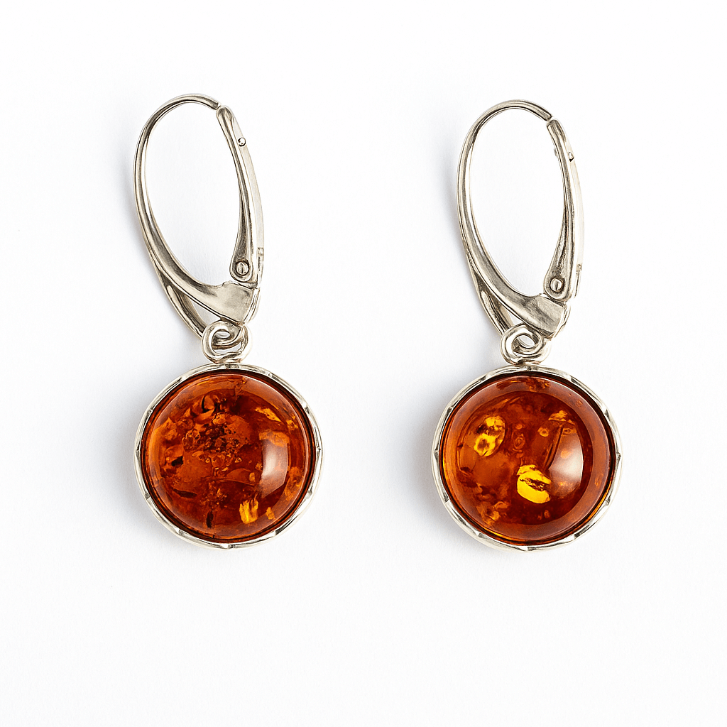 Piatra caldurii si linistii – Cercei simpli cu chihlimbar si montura argint 925