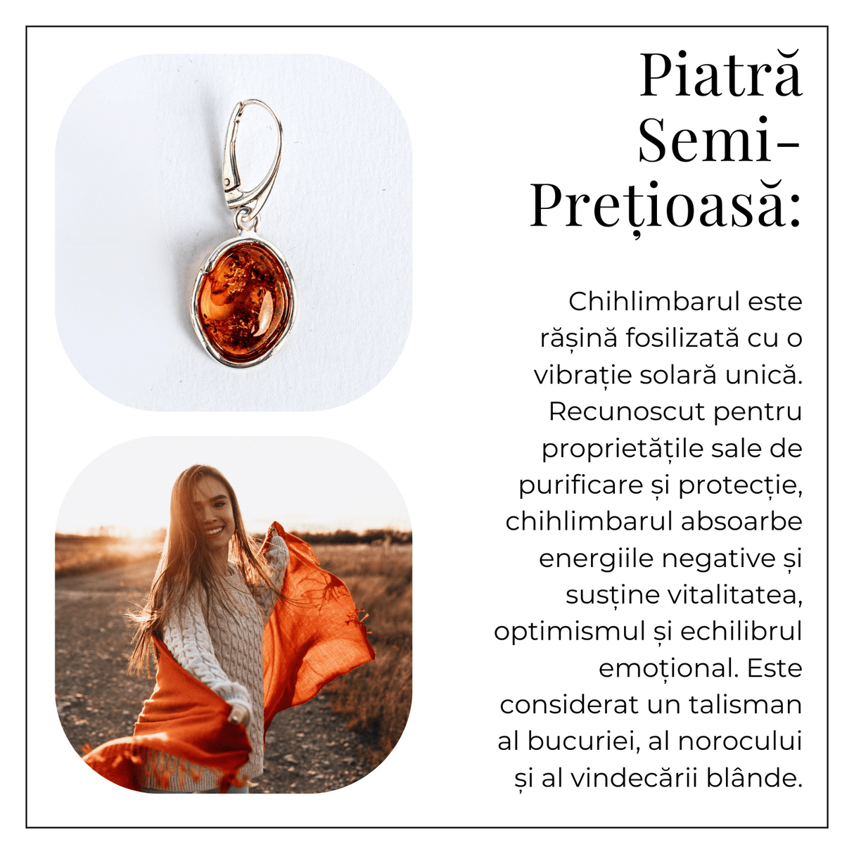 Piatra soarelui la urechea ta – Bijuterie Cercei cu vibe cald si elegant din chihlimbar si argint 925