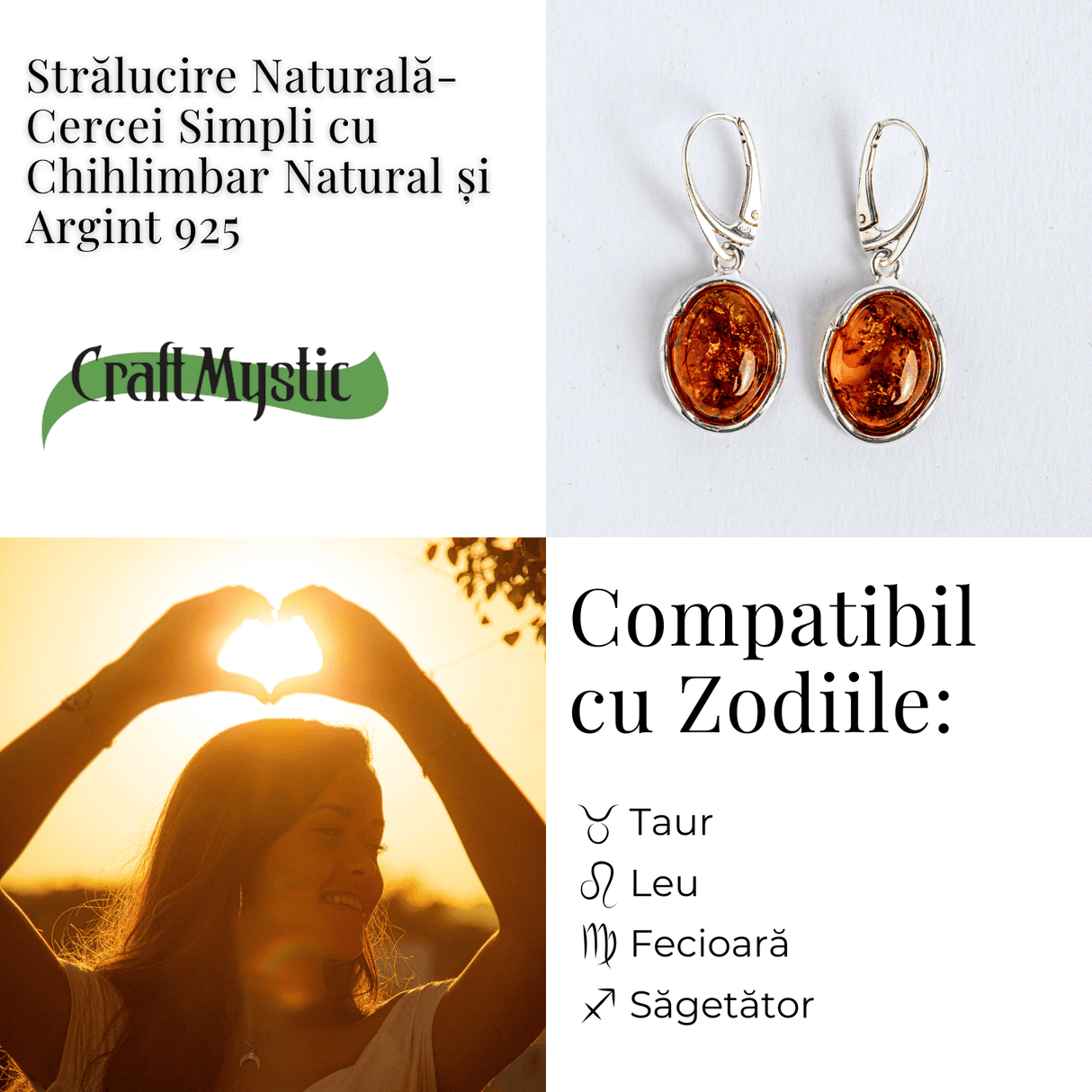 Piatra soarelui la urechea ta – Bijuterie Cercei cu vibe cald si elegant din chihlimbar si argint 925