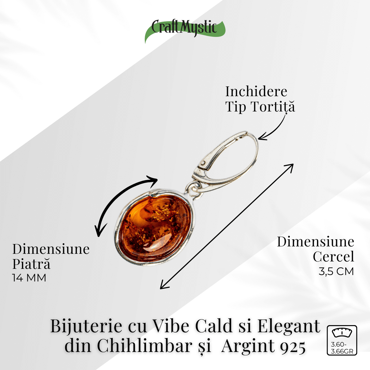 Piatra soarelui la urechea ta – Bijuterie Cercei cu vibe cald si elegant din chihlimbar si argint 925