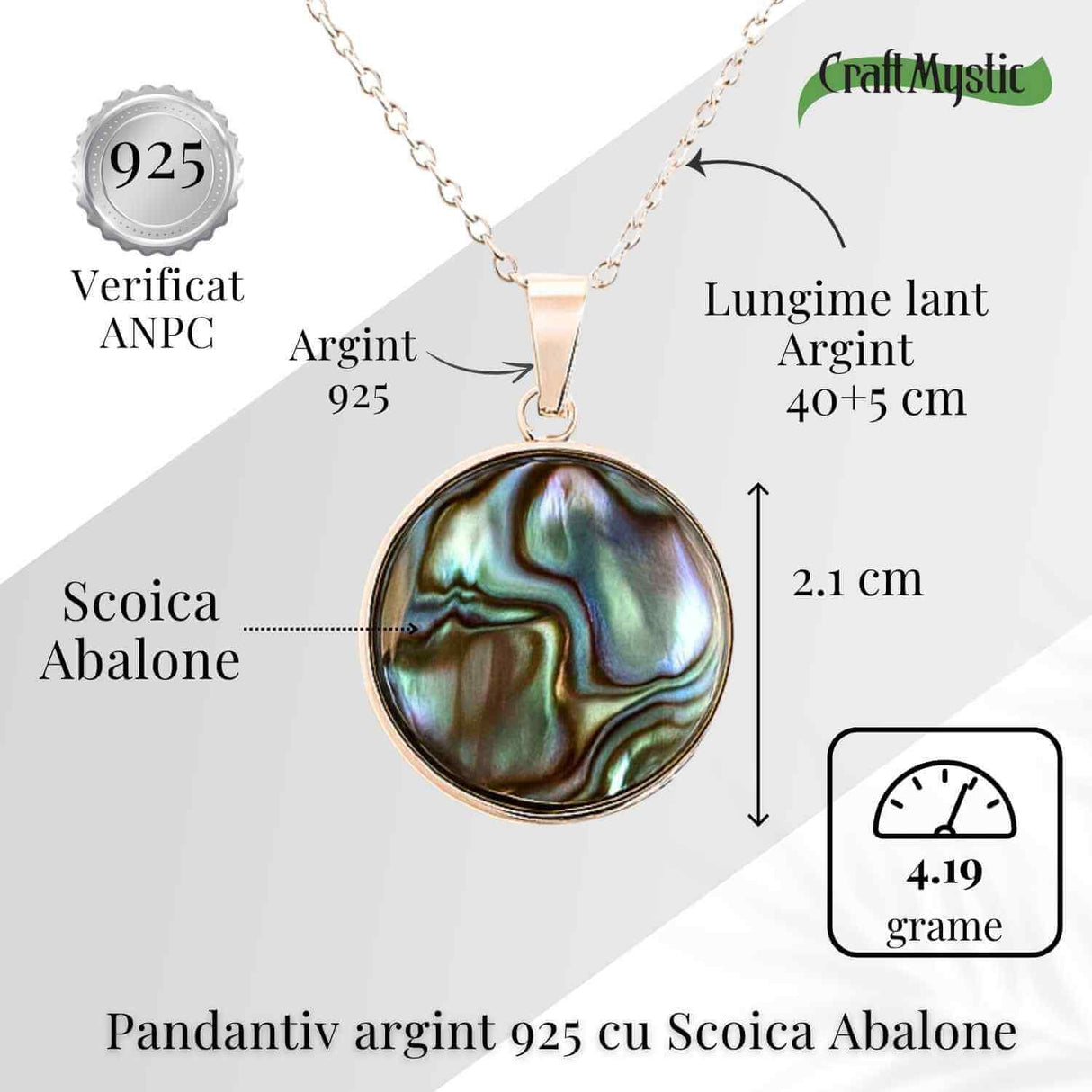 Armonie Interioara si Energie Oceanica – Colier Rotund cu Scoica Abalone si Argint 925