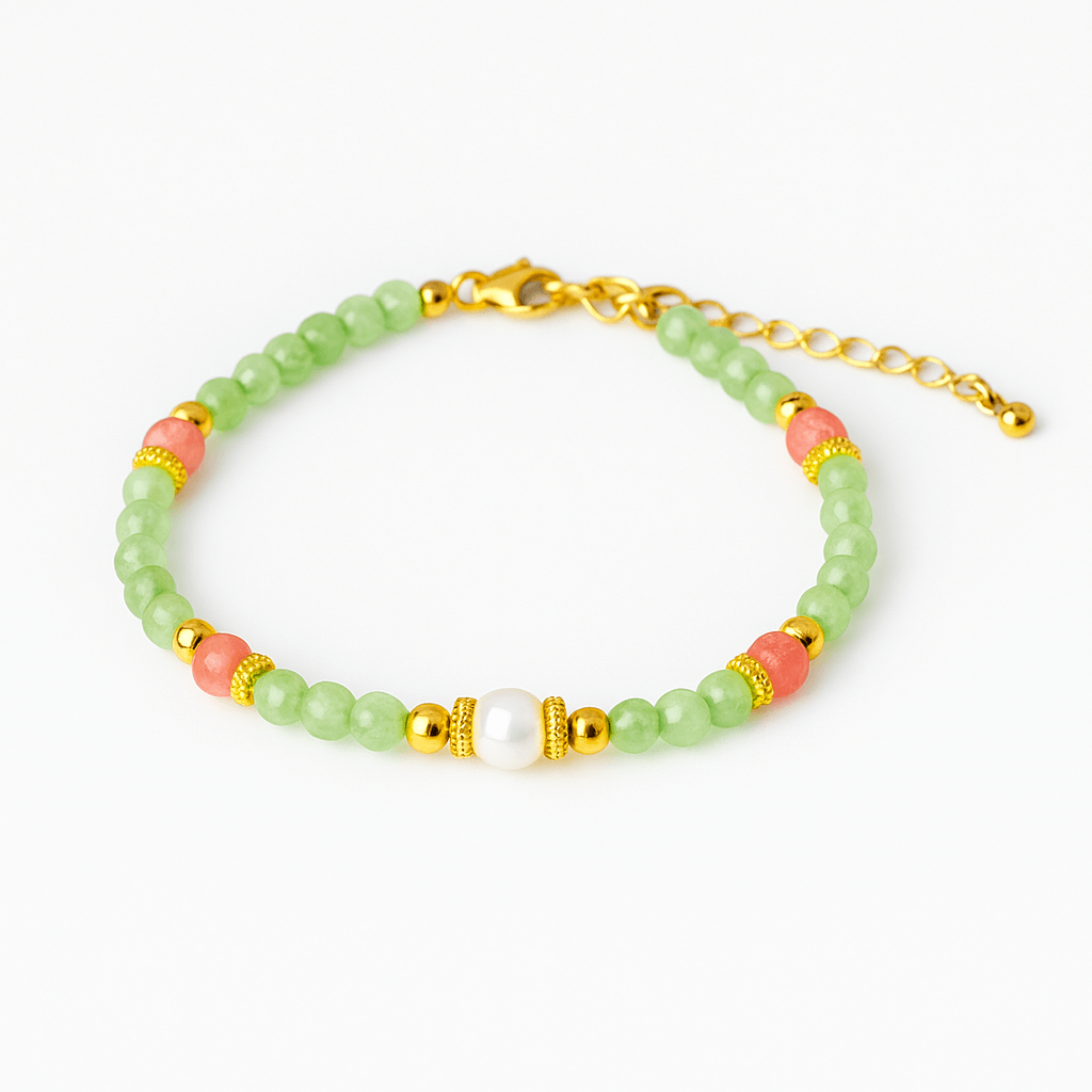 Prosperitate si Feminitate – Bratara cu Cristale de Peridot si Perla