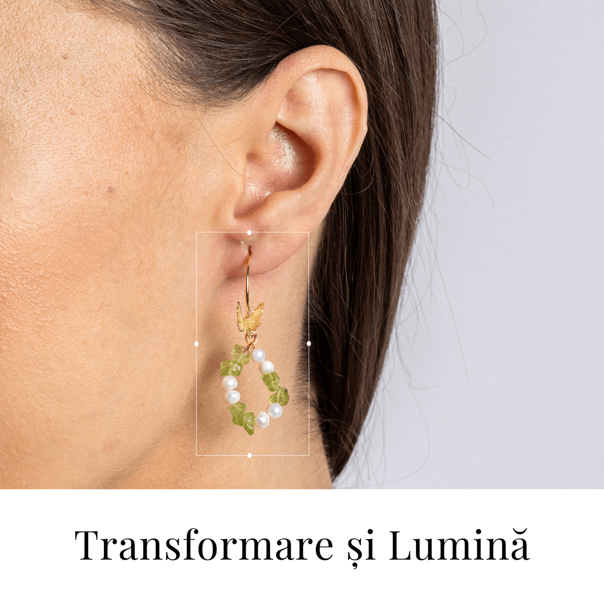 Transformare si Lumina – Cercei cu Peridot, Perle si Fluture