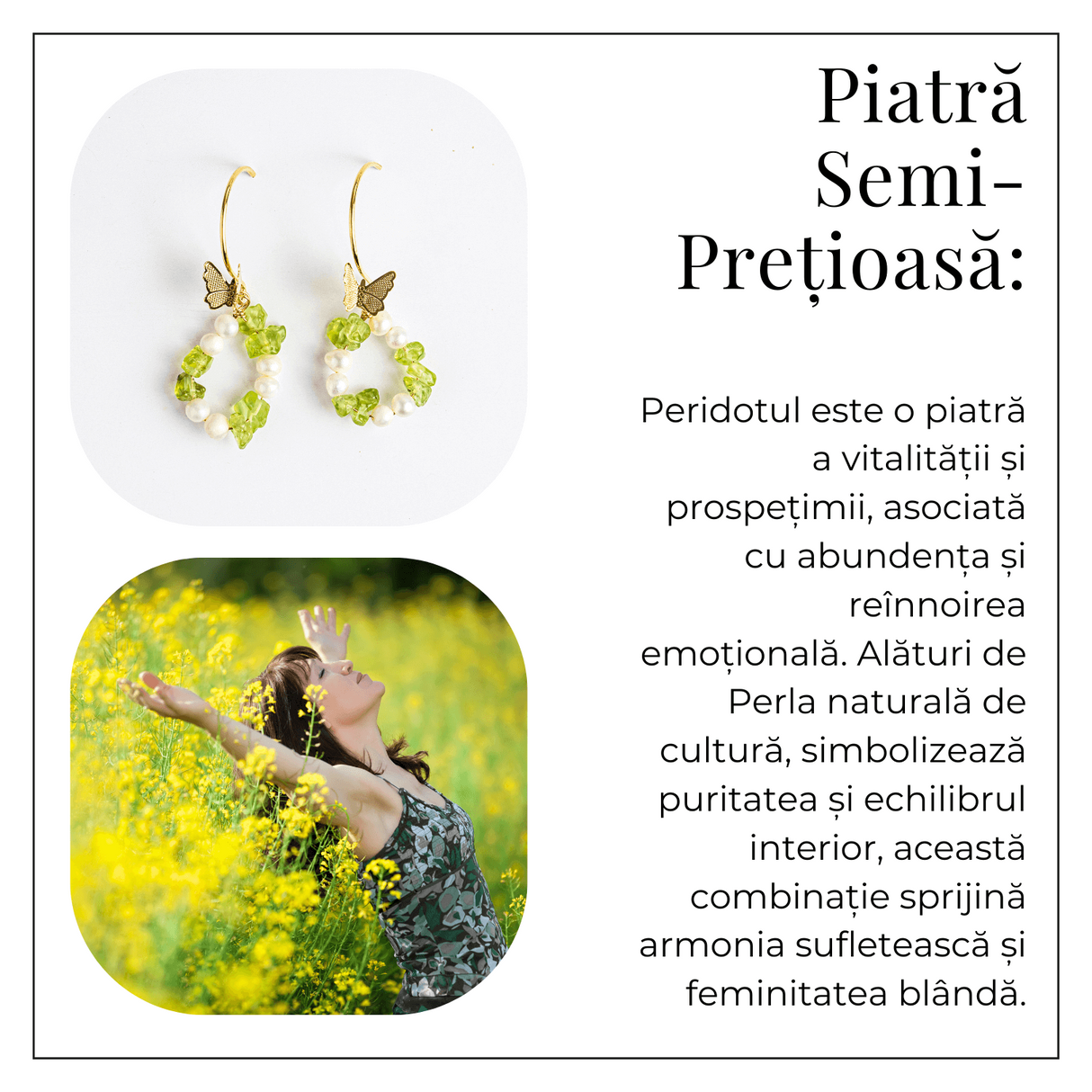 Transformare si Lumina – Cercei cu Peridot, Perle si Fluture