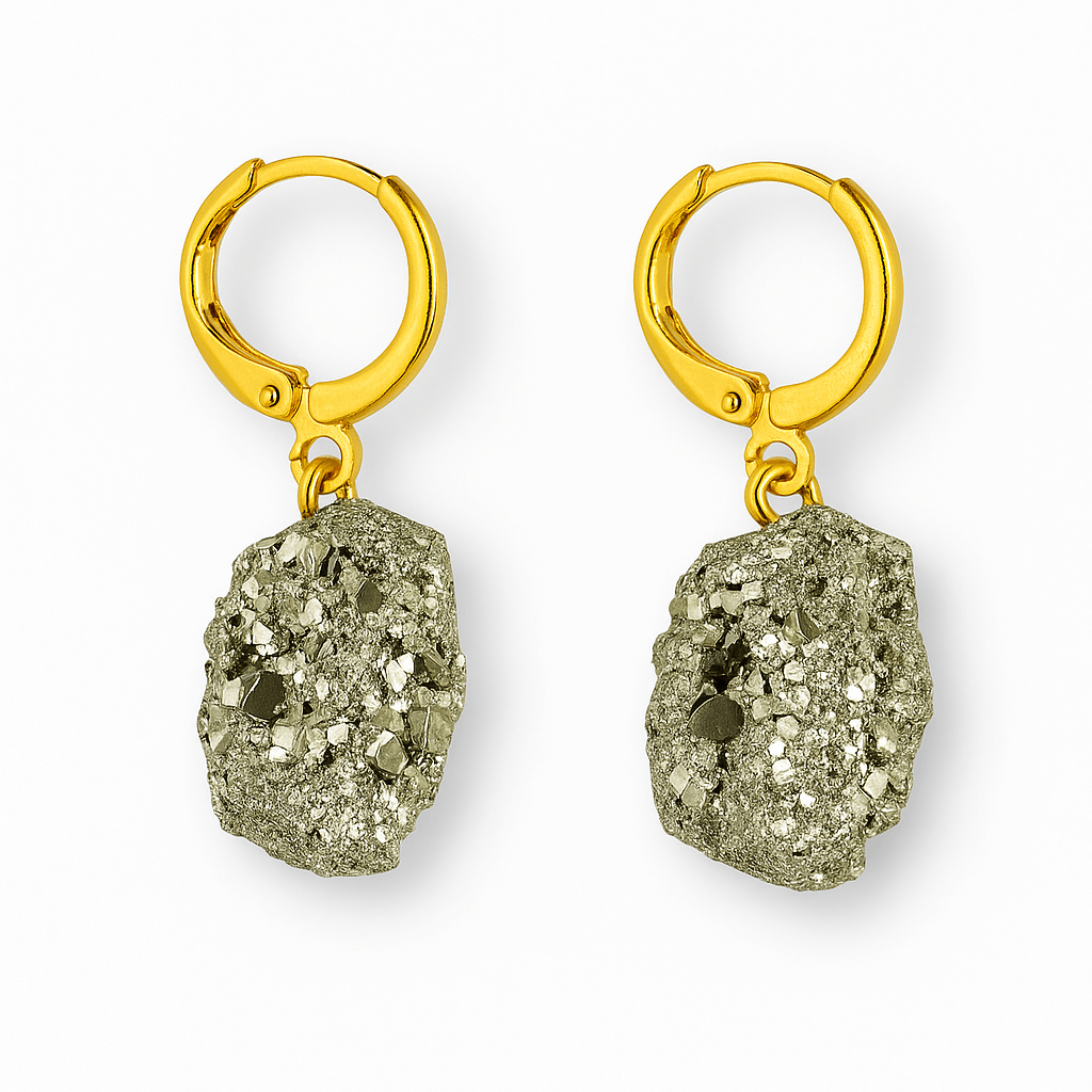 Putere in forma pura – Cercei cu piatra Pirita si montura aurie