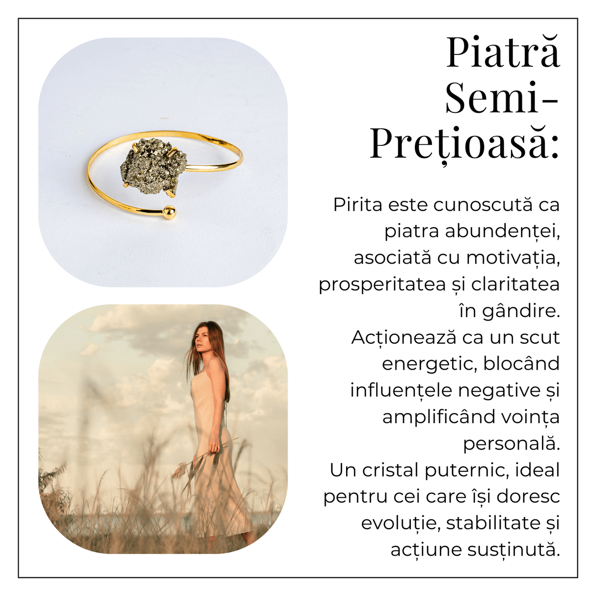 Magnet pentru bani si energie – Bratara aurie cu piatra de pirita