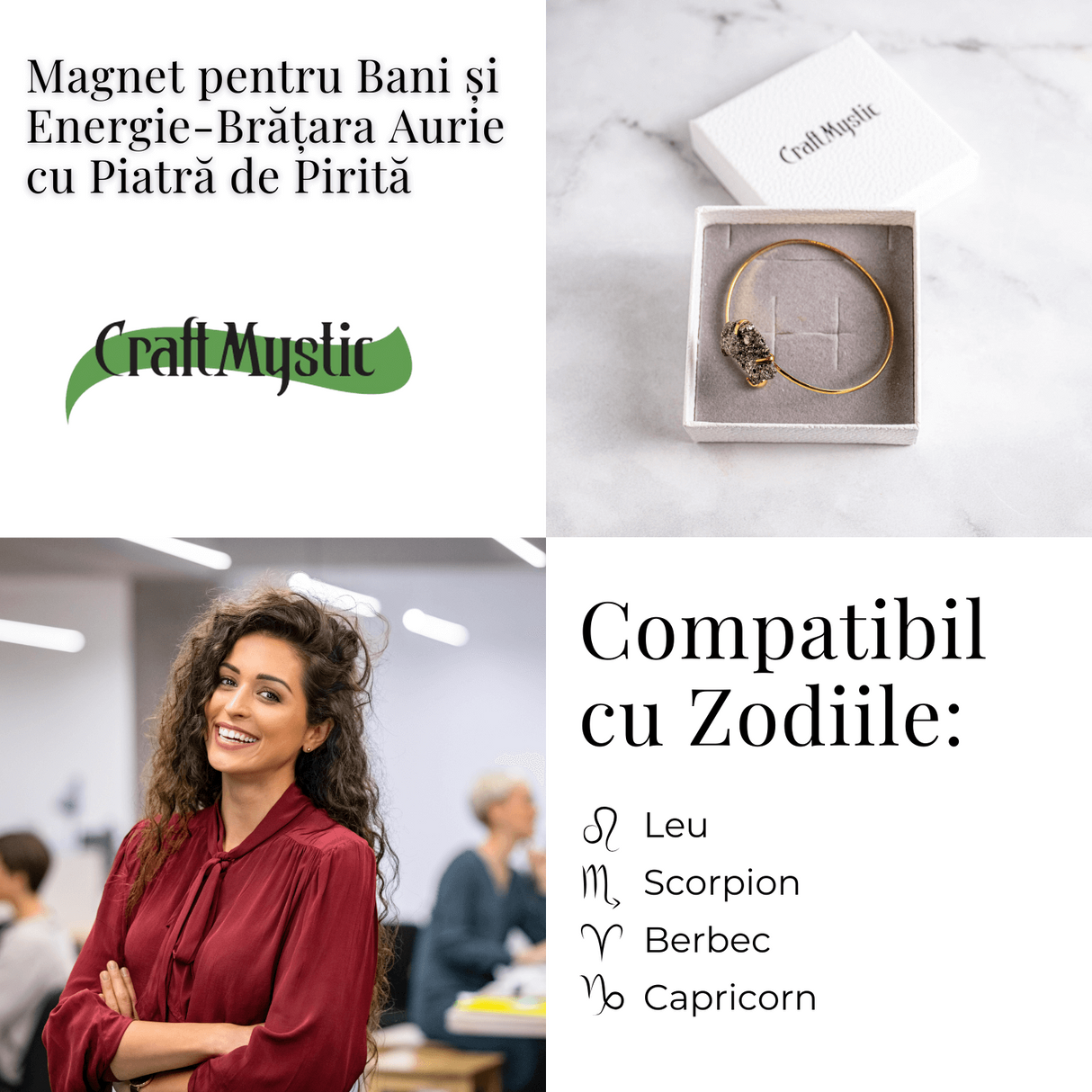 Magnet pentru bani si energie – Bratara aurie cu piatra de pirita