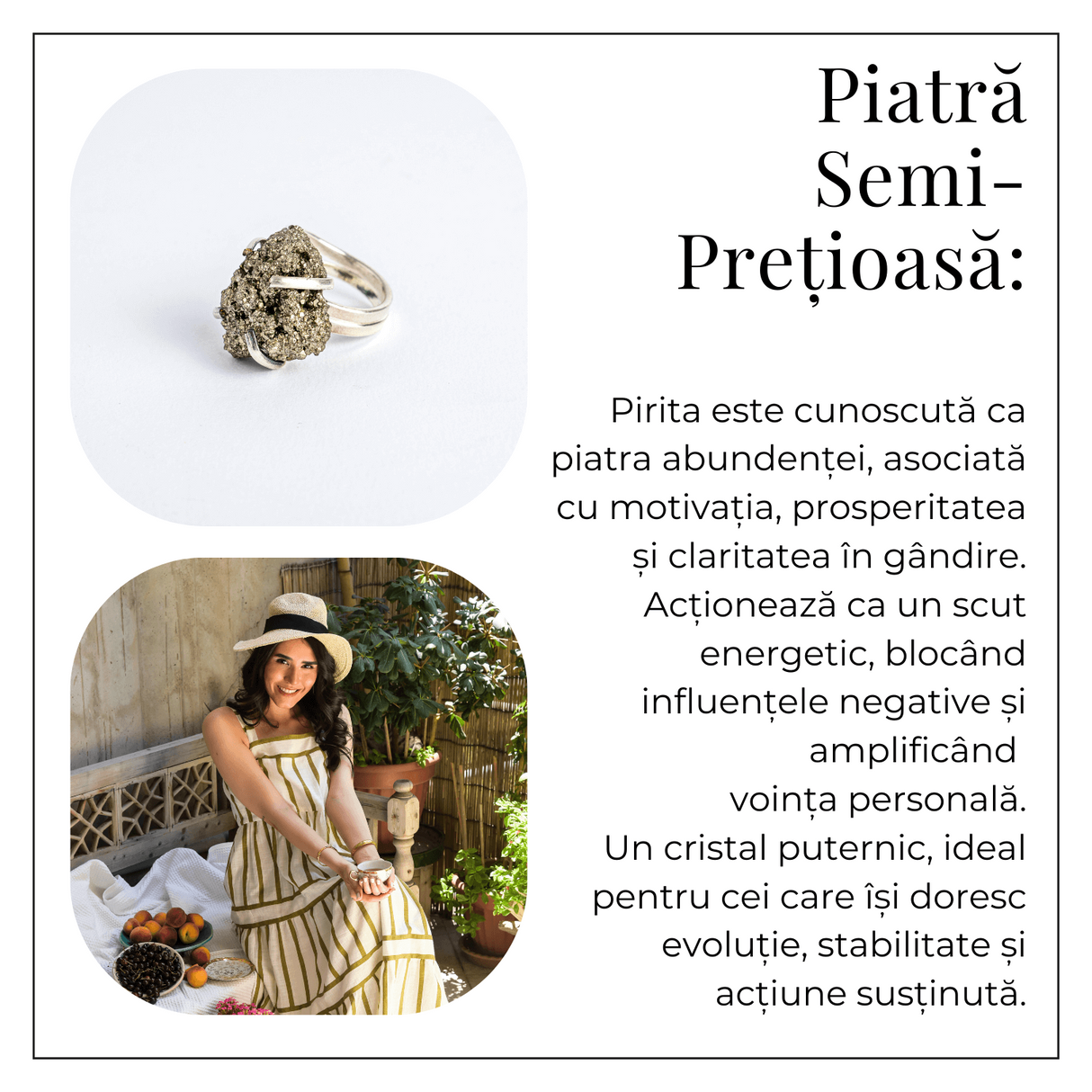 Inel ajustabil pentru abundenta – Pirita naturala pentru succes si protectie energetica