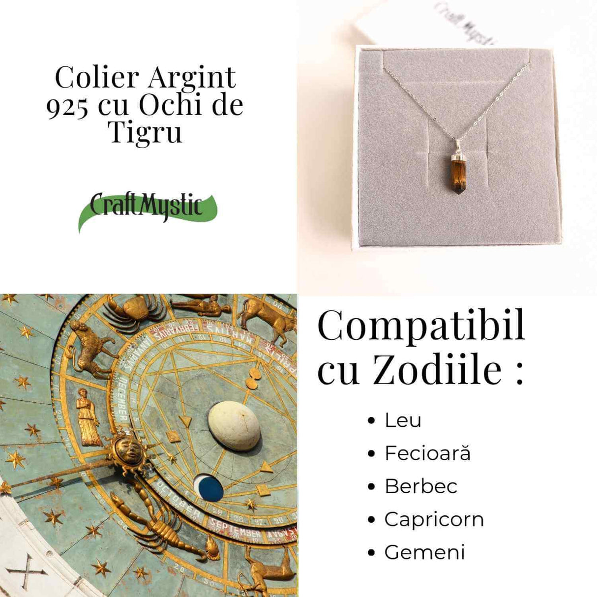 Putere si Protectie Zilnica – Colier Turnulet din Argint 925 cu Ochi de Tigru