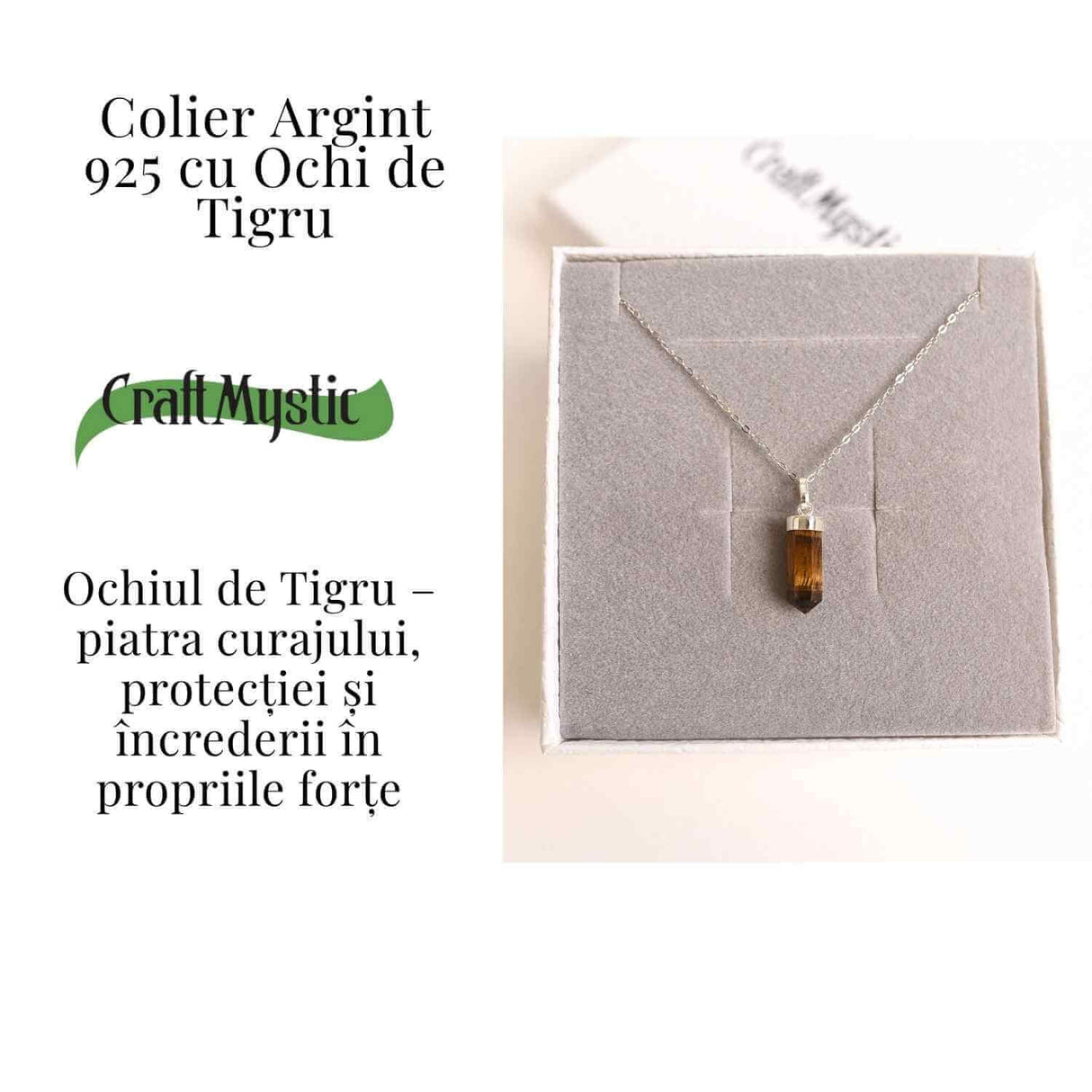 Putere si Protectie Zilnica – Colier Turnulet din Argint 925 cu Ochi de Tigru