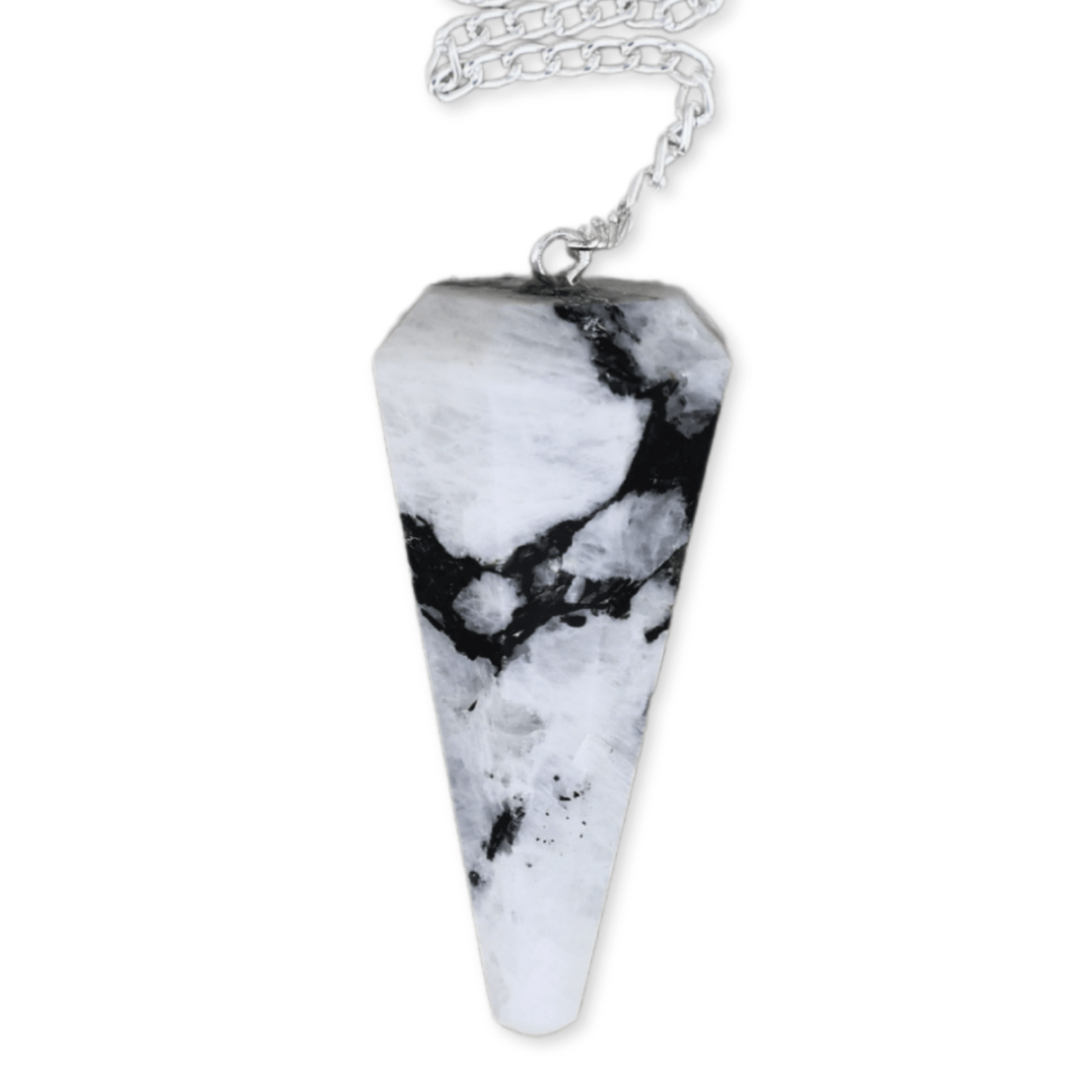 Pendul Radiestezie cu Varf de Piatra Lunii Curcubeu Natural 45 mm