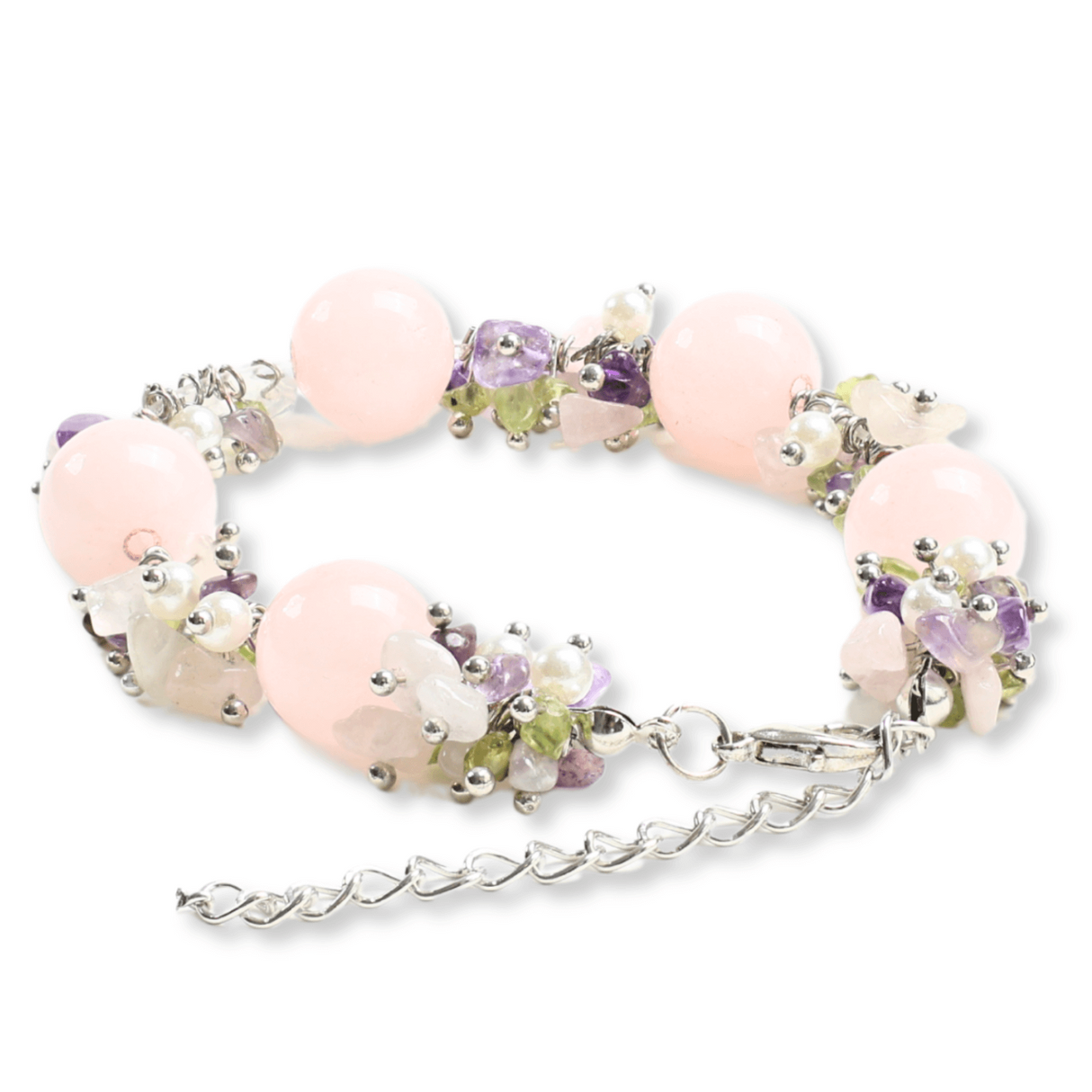 Bratara Ajustabila Cuart Roz 12mm si Pietre Mixte pentru Vindecare