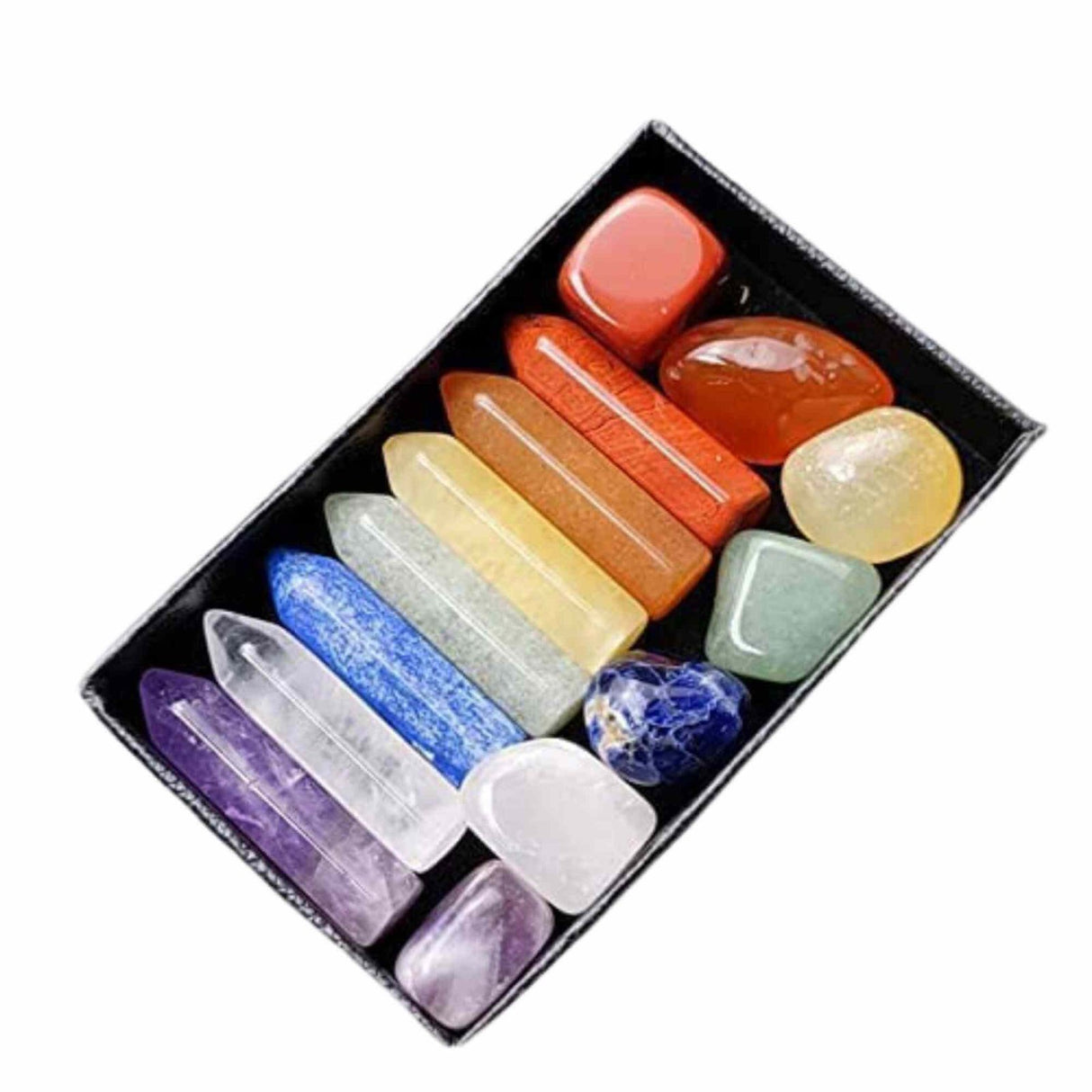 Mini Set cu 7 mini pietre semipretioase polisate si 7 cristale semipretioase hexagonale naturale - cristale vindecatoare pentru meditatie, ameliorarea anxietatii, yoga