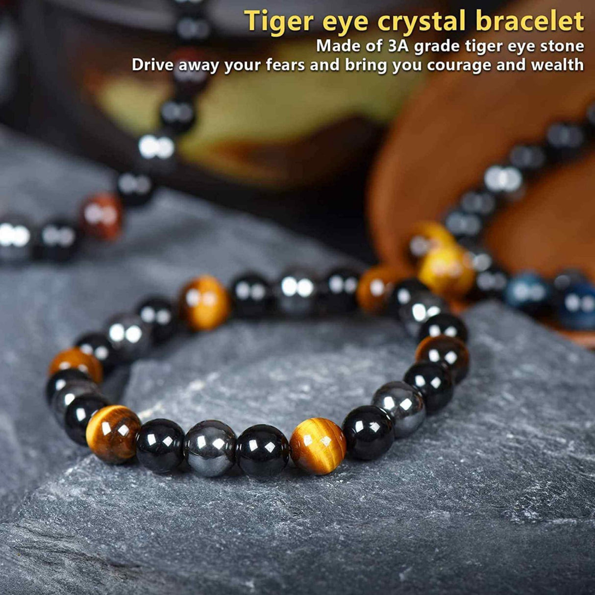Set 3 Bratari cu Tripla Protectie, Bratara cu Margele de Cristal Vindecator de 8 mm, Bratara din Obsidian Hematit Ochi de Tigru Albastru Rosu pentru Femei si Barbati