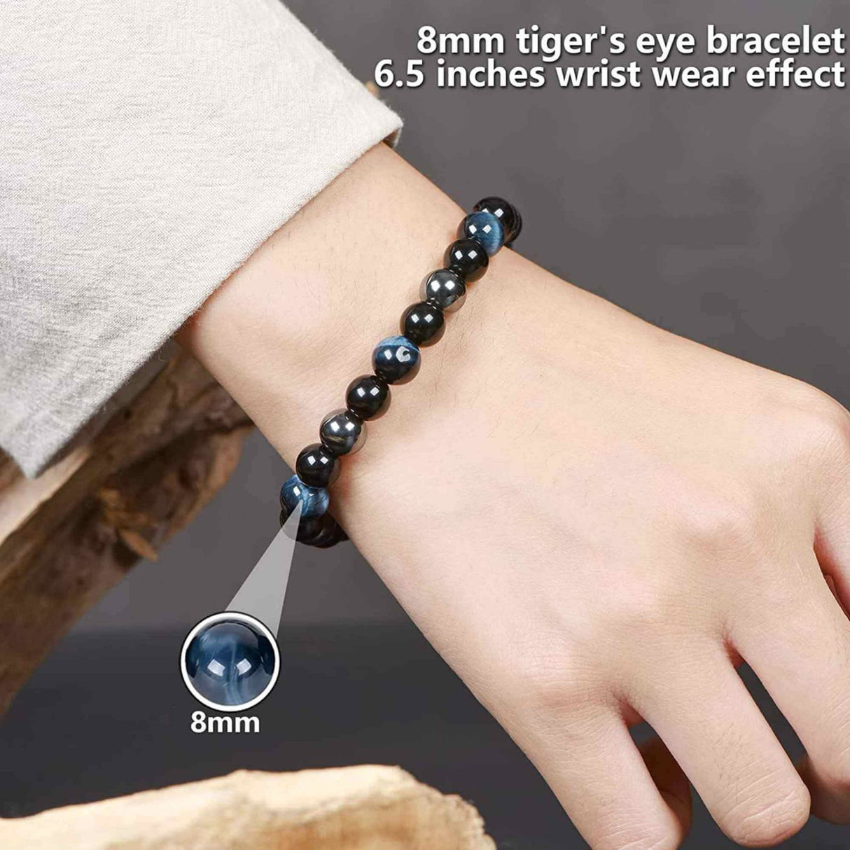 Set 3 Bratari cu Tripla Protectie, Bratara cu Margele de Cristal Vindecator de 8 mm, Bratara din Obsidian Hematit Ochi de Tigru Albastru Rosu pentru Femei si Barbati