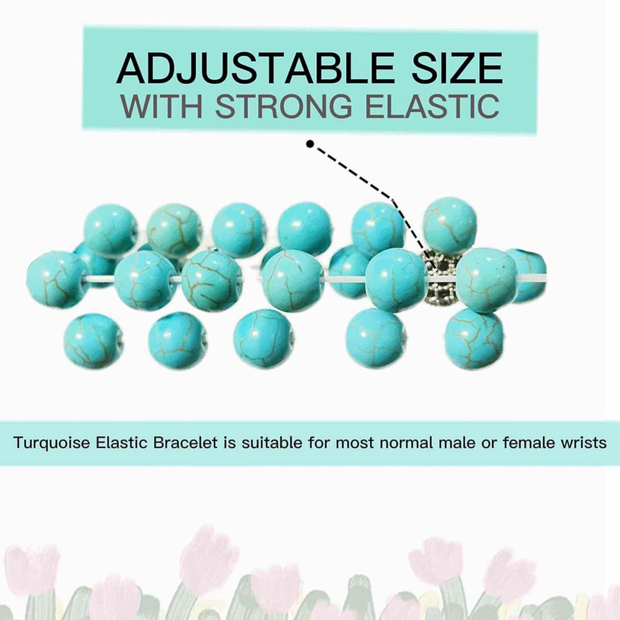 Set 2 Bratari din Turcoaz, Margele de Cristal de Vindecare de 8MM Lucrate Manual, Bratara Ajustabila - Bijuterii din Turcoaz pentru Noroc, Prosperitate si Fericire Simbol al Tineretului si Vitalitatii