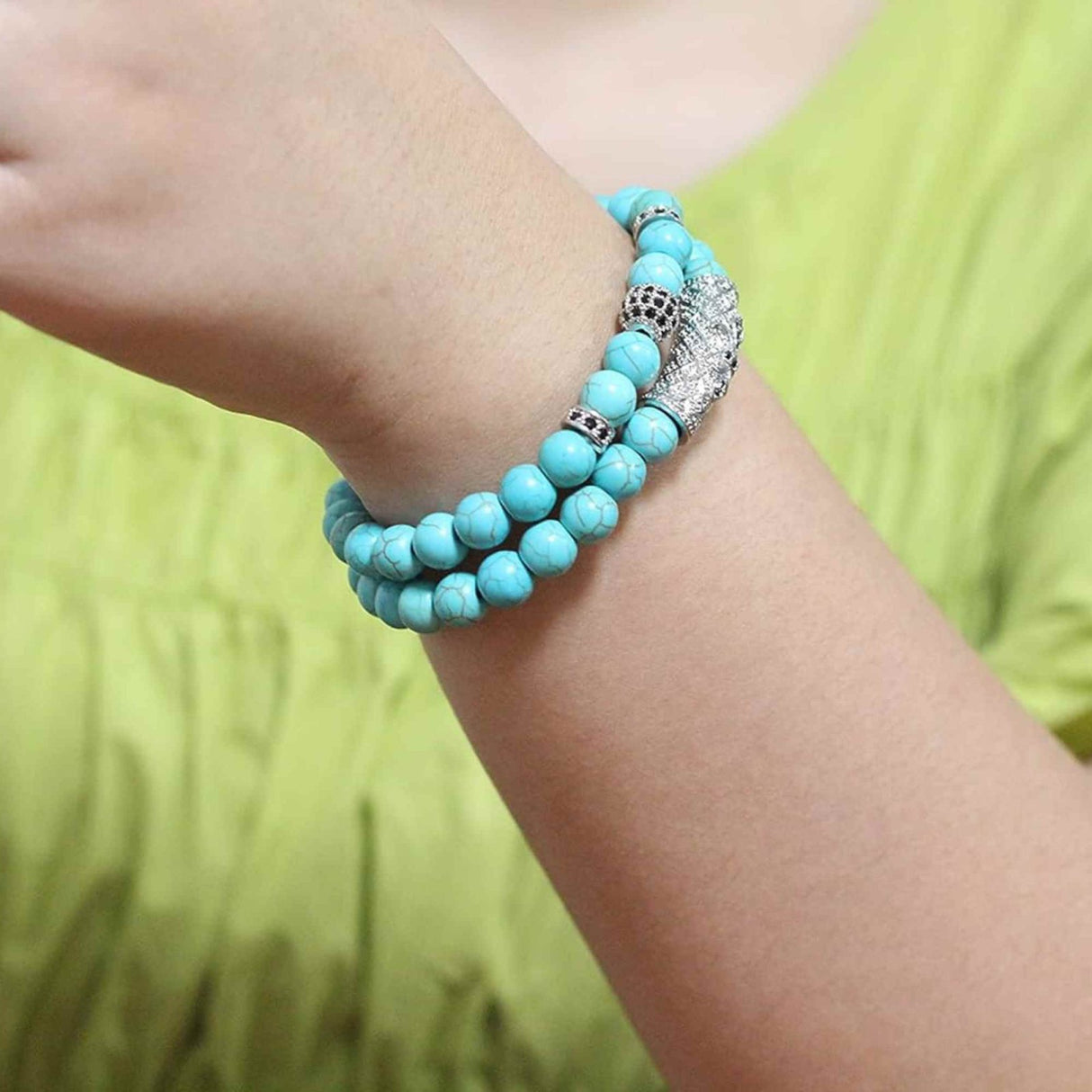 Set 2 Bratari din Turcoaz, Margele de Cristal de Vindecare de 8MM Lucrate Manual, Bratara Ajustabila - Bijuterii din Turcoaz pentru Noroc, Prosperitate si Fericire Simbol al Tineretului si Vitalitatii