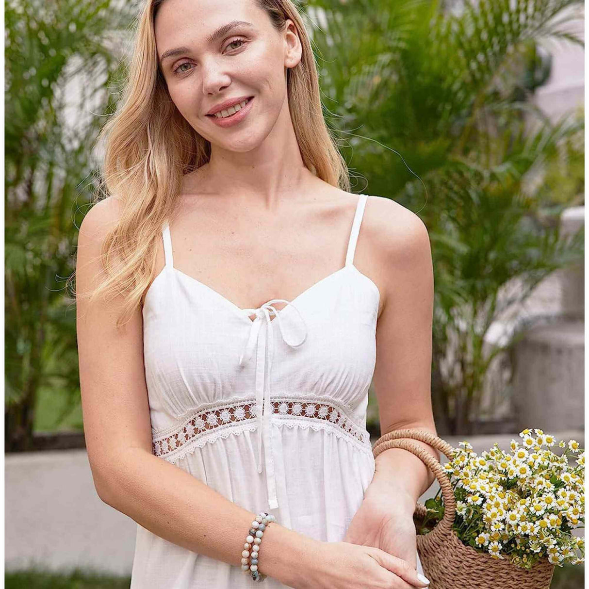 Set 2 bratari elastice cu margele pietre semipretioase de 8 mm din frunza agata de bambus si amazonit