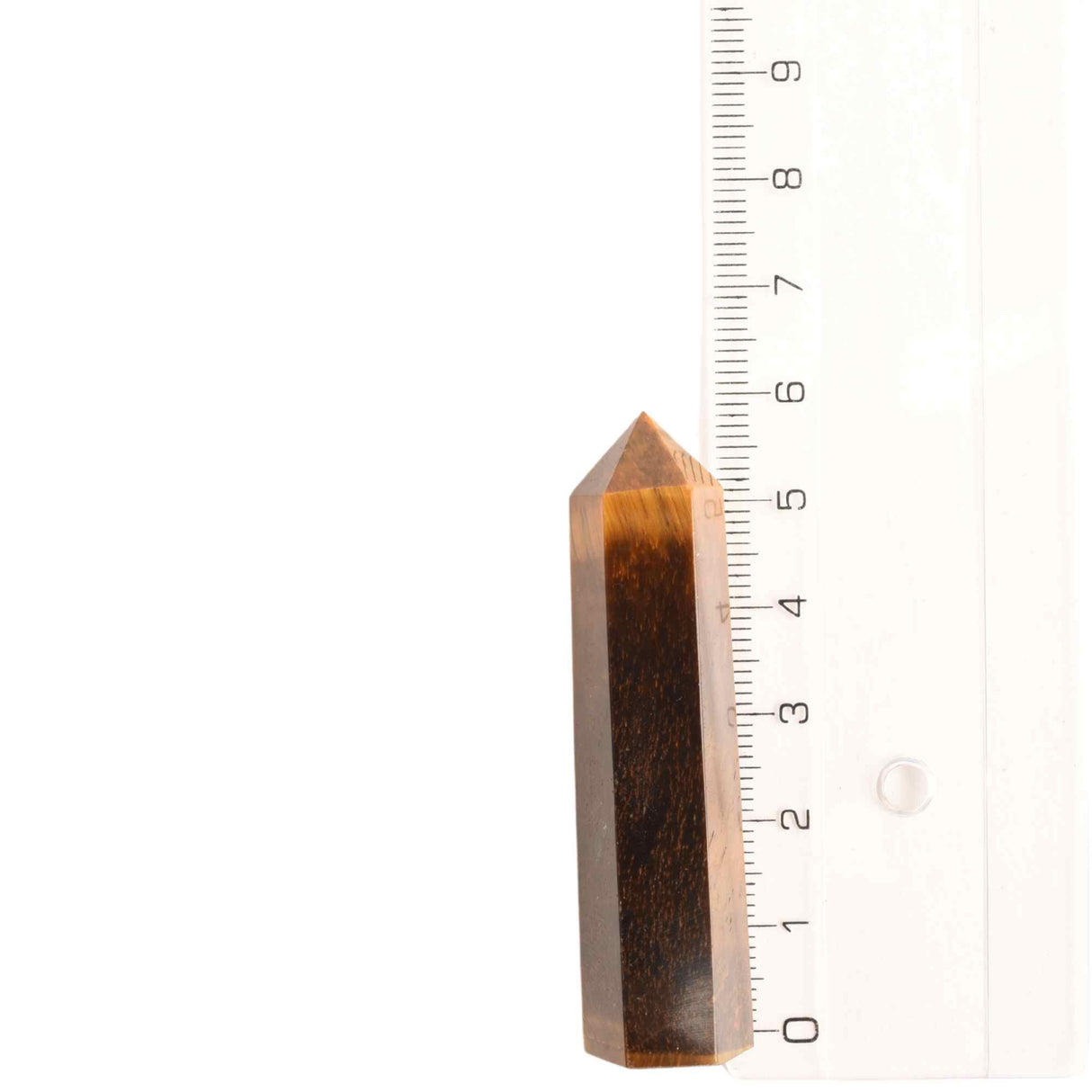 Set 2 turnuri din cristale semipretiose vindecatoare hexagonale Ochi de tigru - Obelisc cu inaltimea de 6 cm