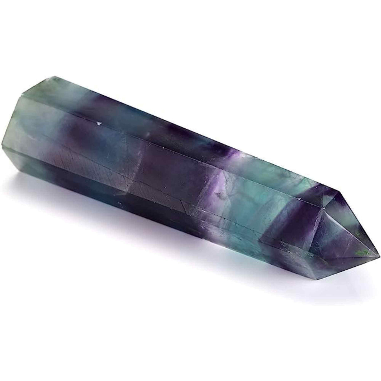 Set 2 turnuri din cristale semipretiose vindecatore hexagonale Fluorit curcubeu - Obelisc cu inaltimea de 5 cm