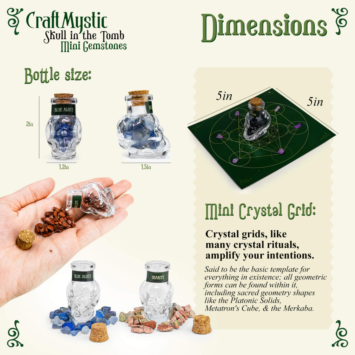Set 14 Mini Cristale Naturale in sticlute cu forma de craniu – Un cadou perfect pentru incepatori in magie si vindecare spirituala - Cristale si pietre chakra Wiccan