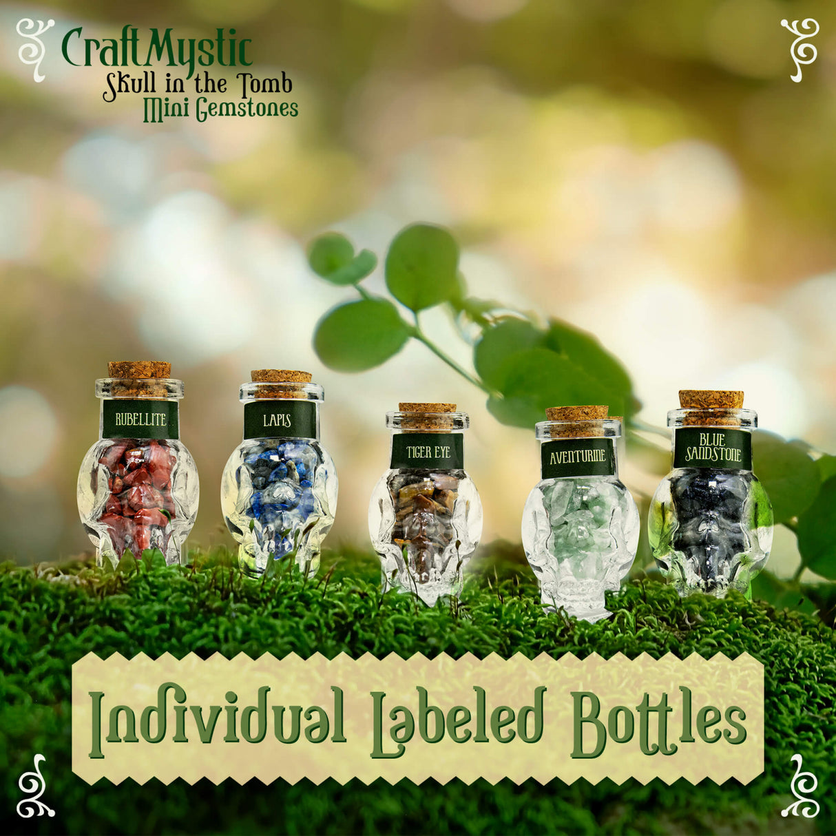 Set 14 Mini Cristale Naturale in sticlute cu forma de craniu – Un cadou perfect pentru incepatori in magie si vindecare spirituala - Cristale si pietre chakra Wiccan
