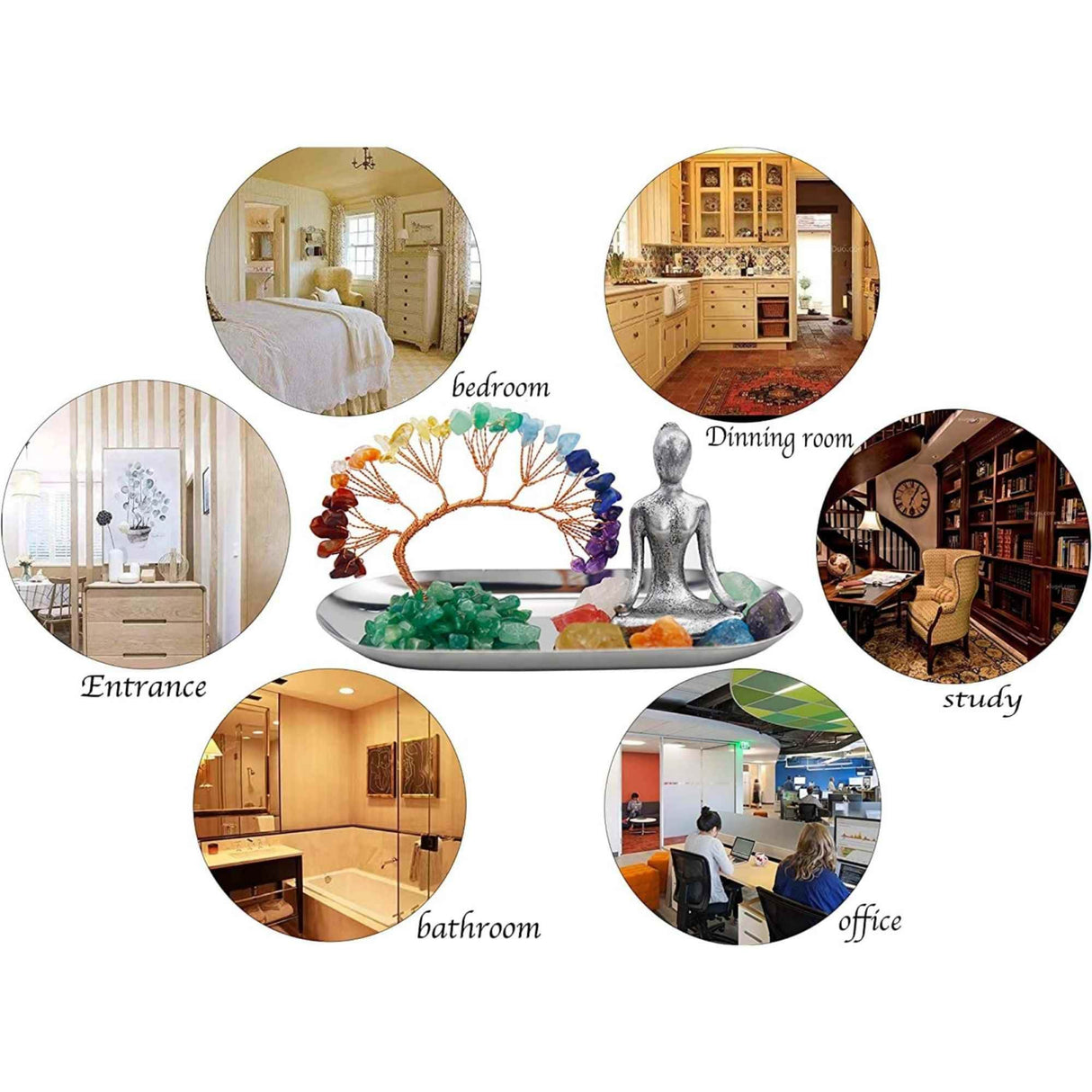 Set accesorii pentru meditatie spirituala cu 7 pietre semipretioase chakra, figurina yoga si bratara - Decor Feng Shui, ideal pentru o stare de liniste si relaxare