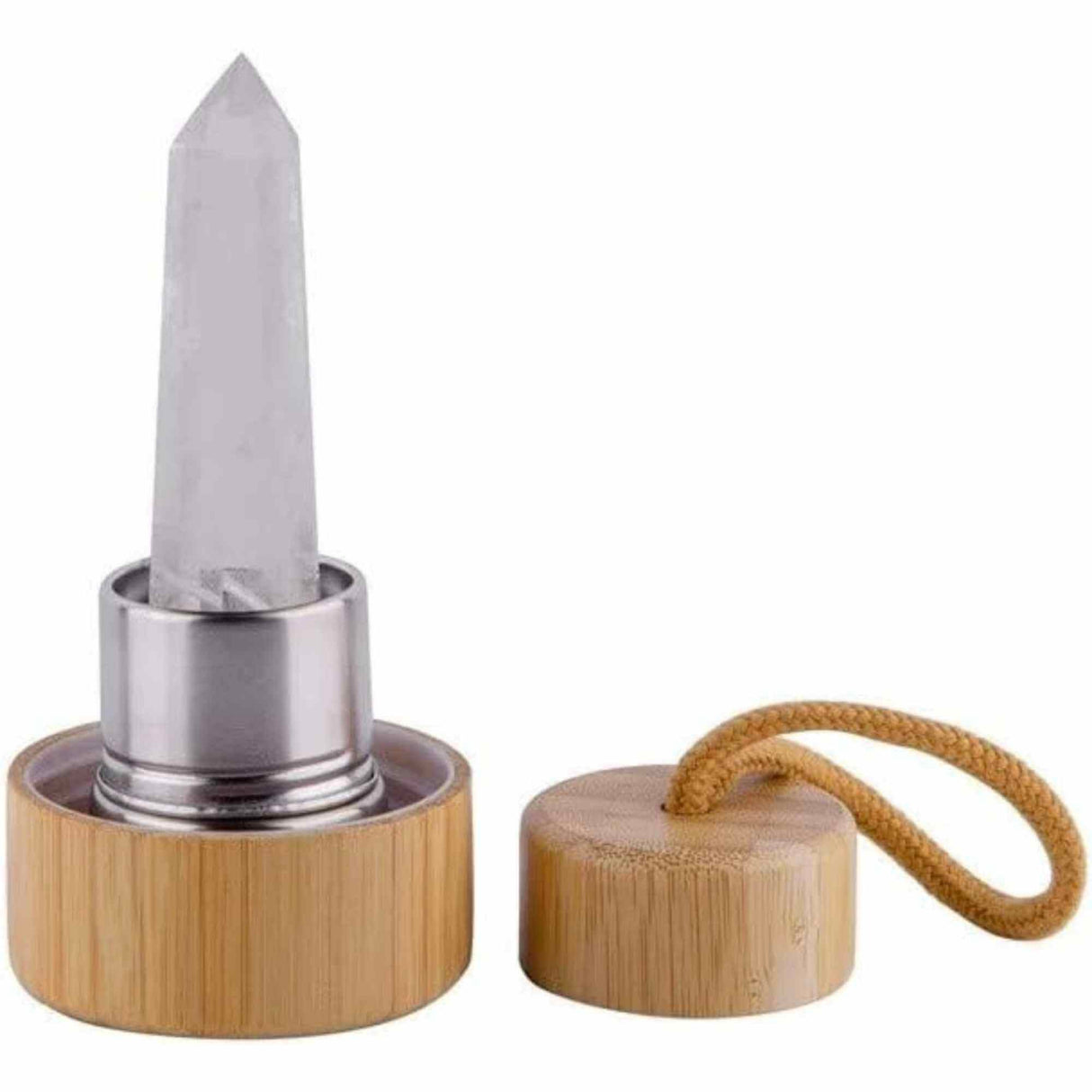 Sticla pentru apa cu varf cristal Cuart Roz si Bambus