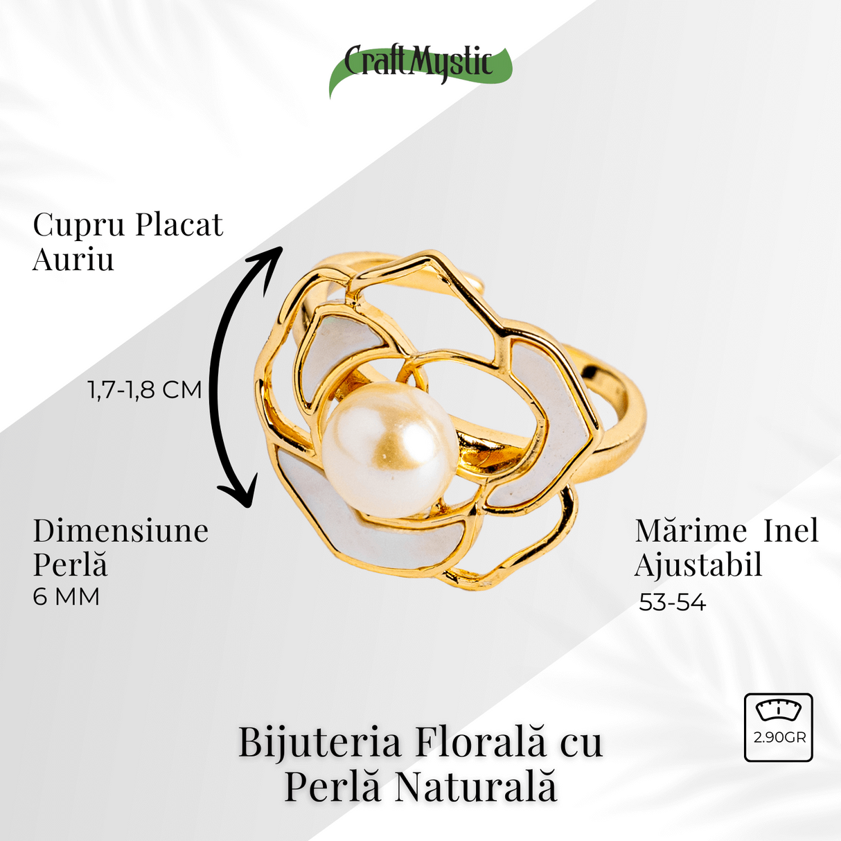 Bijuterie inspirata de natura – Inel floare de camelie cu perla si scoica