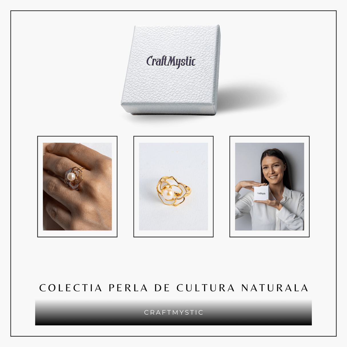 Bijuterie inspirata de natura – Inel floare de camelie cu perla si scoica