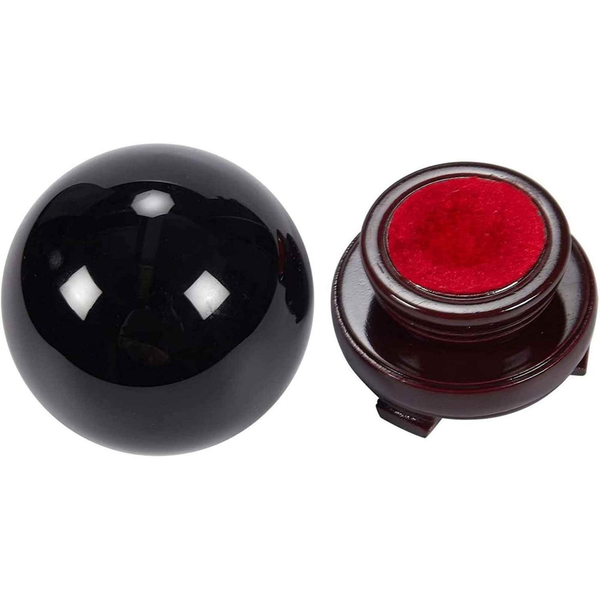Sfera pudra obsidian negru 80 mm , minge de cristal decorativa, cu suport de lemn - Pentru decor, meditație, vindecare