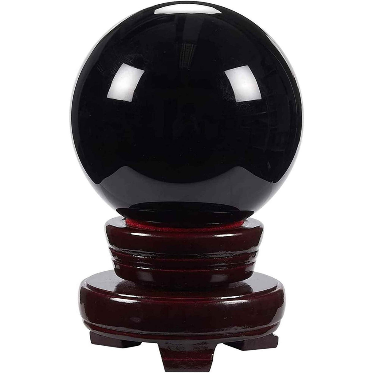 Sfera obsidian negru, minge de cristal decorativa, cu suport de lemn - Pentru decor, meditație, vindecare