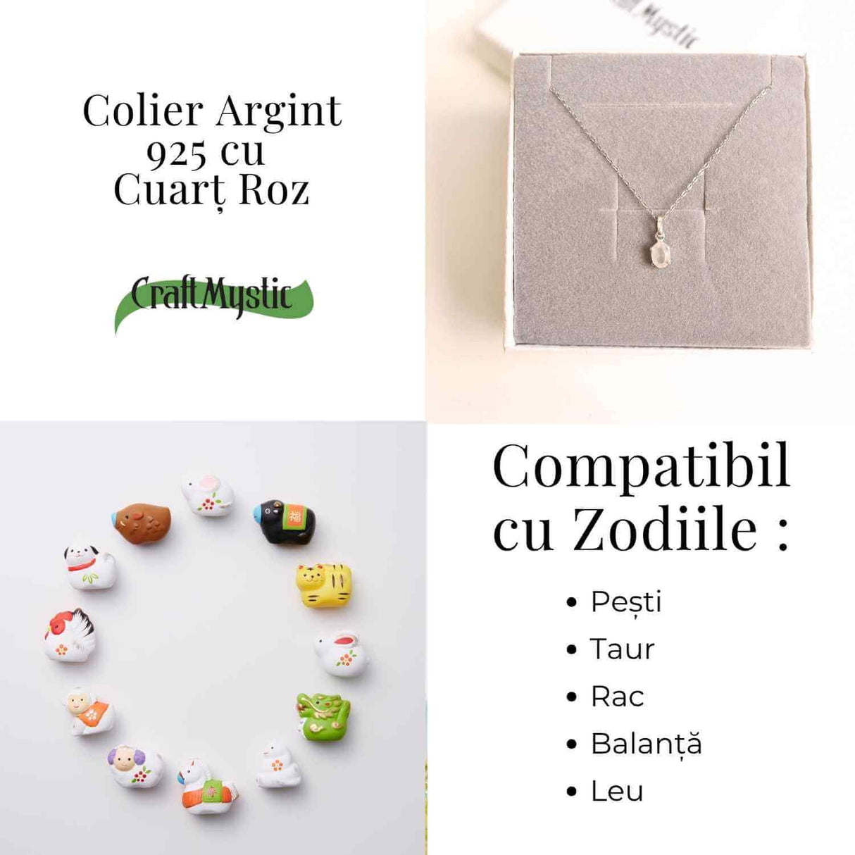 Iubire si Echilibru Emotional – Colier Cuart Roz Argint 925
