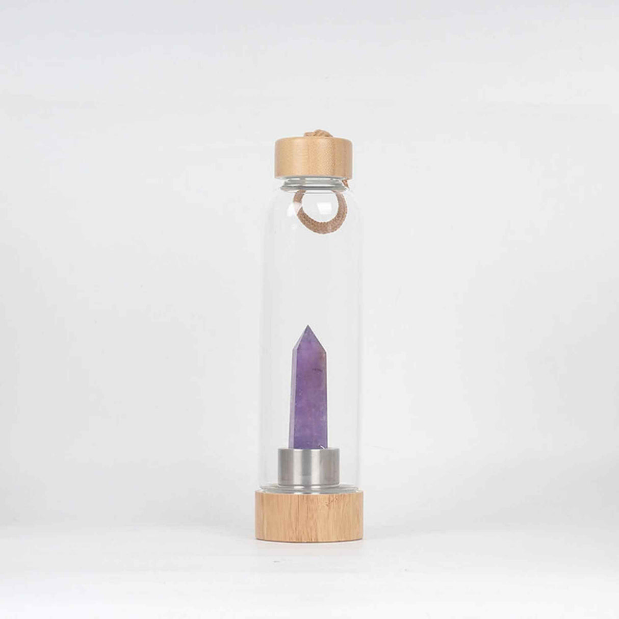 Sticla pentru apa cu varf cristal Ametist si Bambus