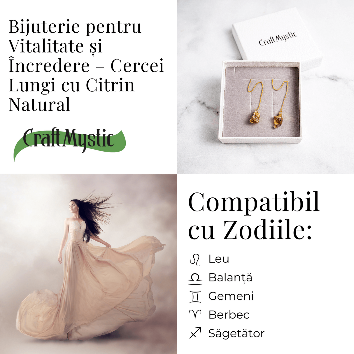 Cercei lungi pentru Vitalitate si Incredere – Piatra Citrin Naturala