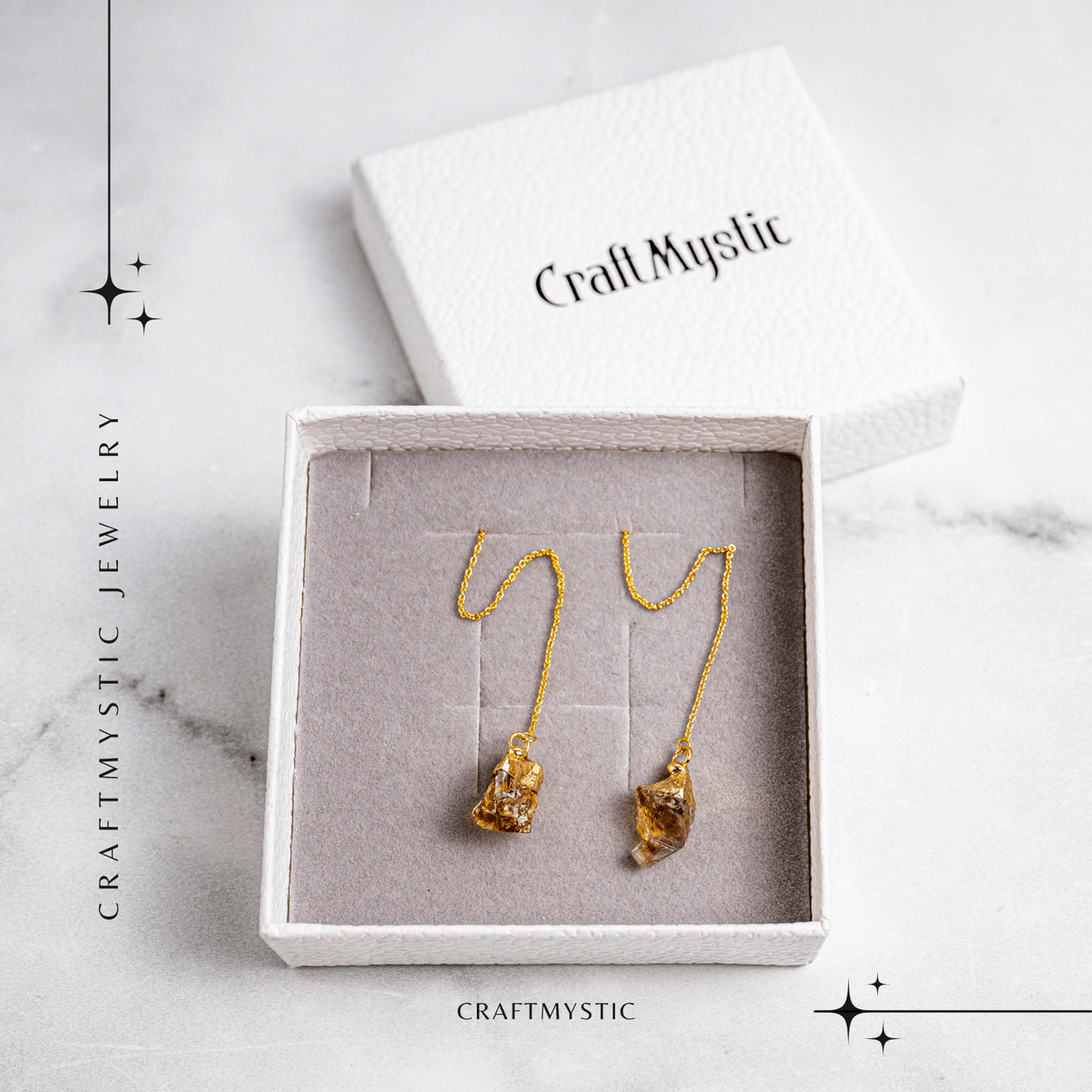 Cercei lungi pentru Vitalitate si Incredere – Piatra Citrin Naturala