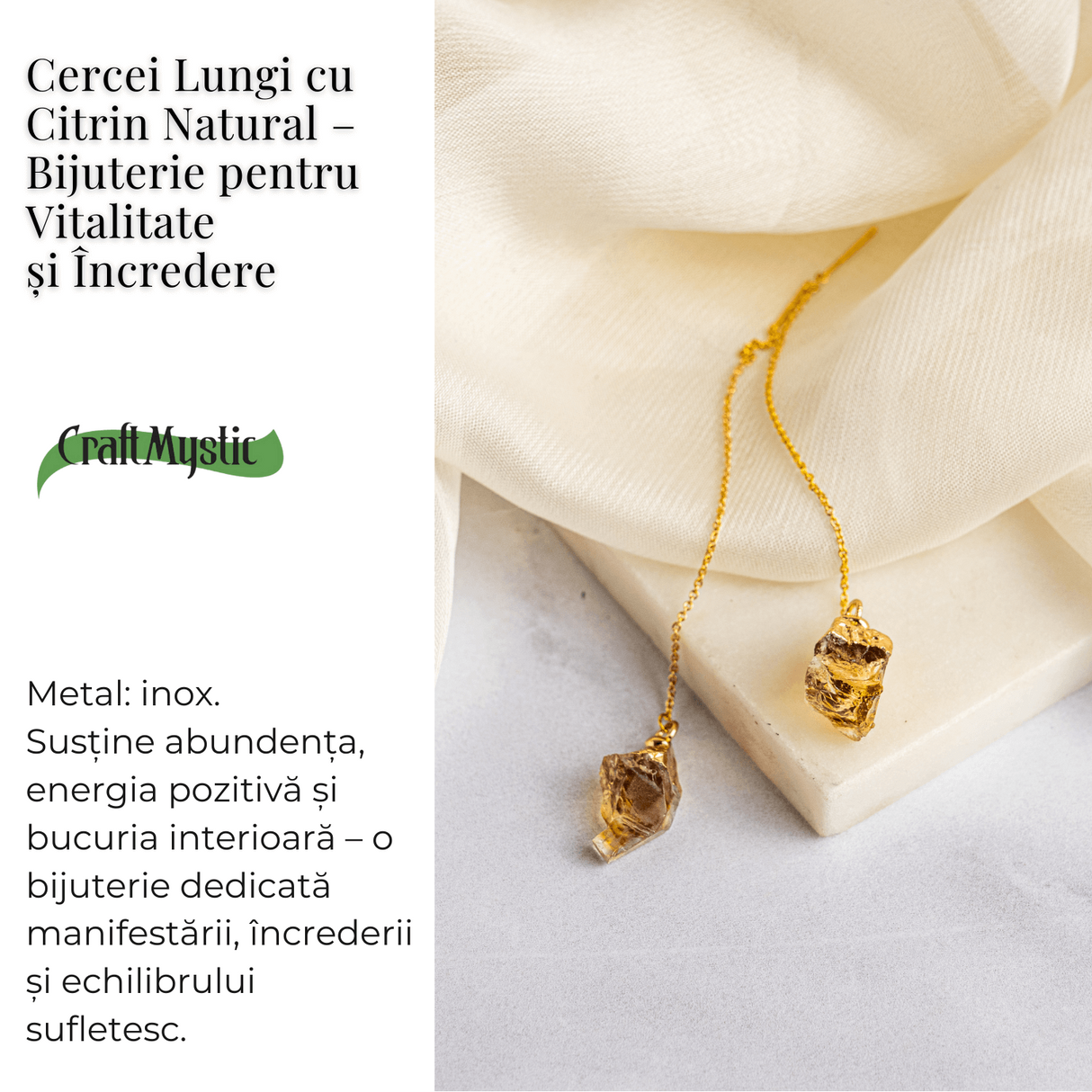 Cercei lungi pentru Vitalitate si Incredere – Piatra Citrin Naturala