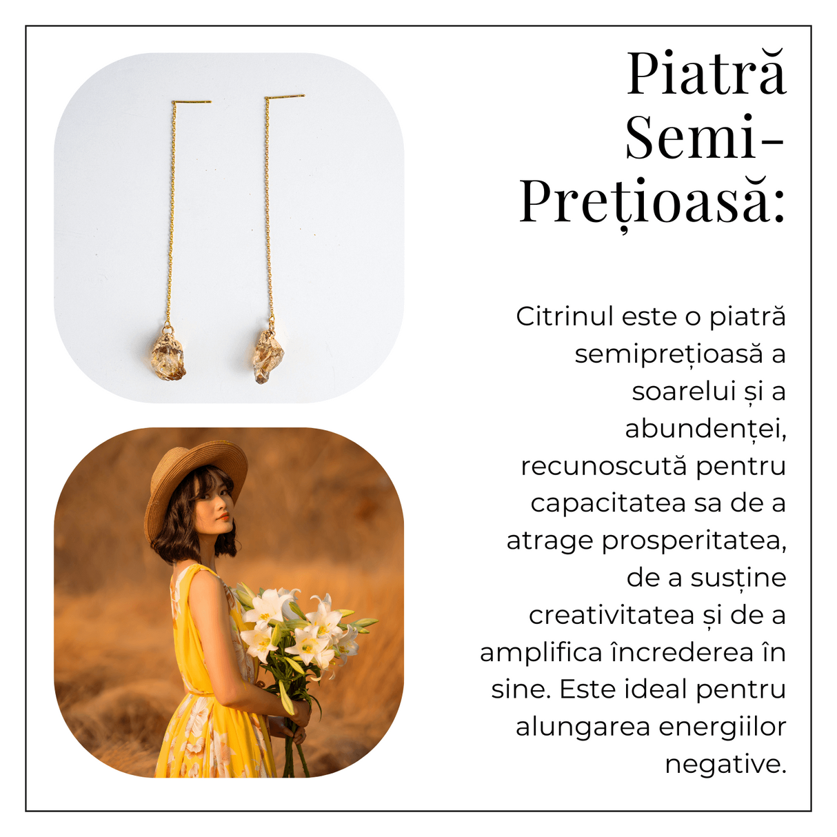 Cercei lungi pentru Vitalitate si Incredere – Piatra Citrin Naturala
