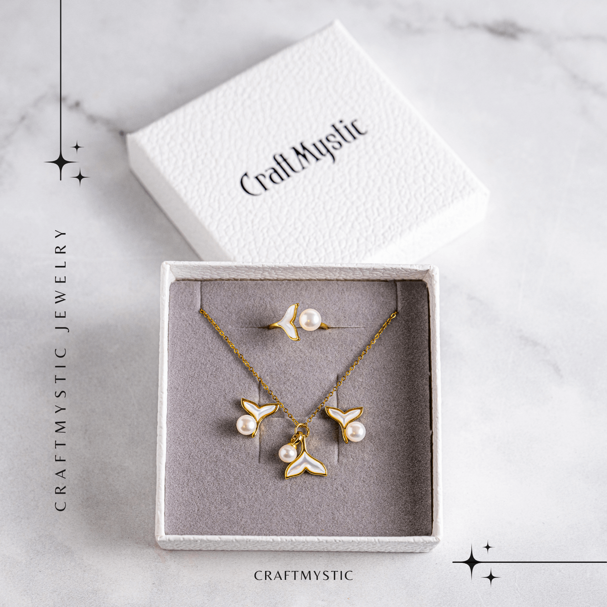 Bijuterii in armonie – Set cu Inel, colier si cercei cu vibe cald si marin