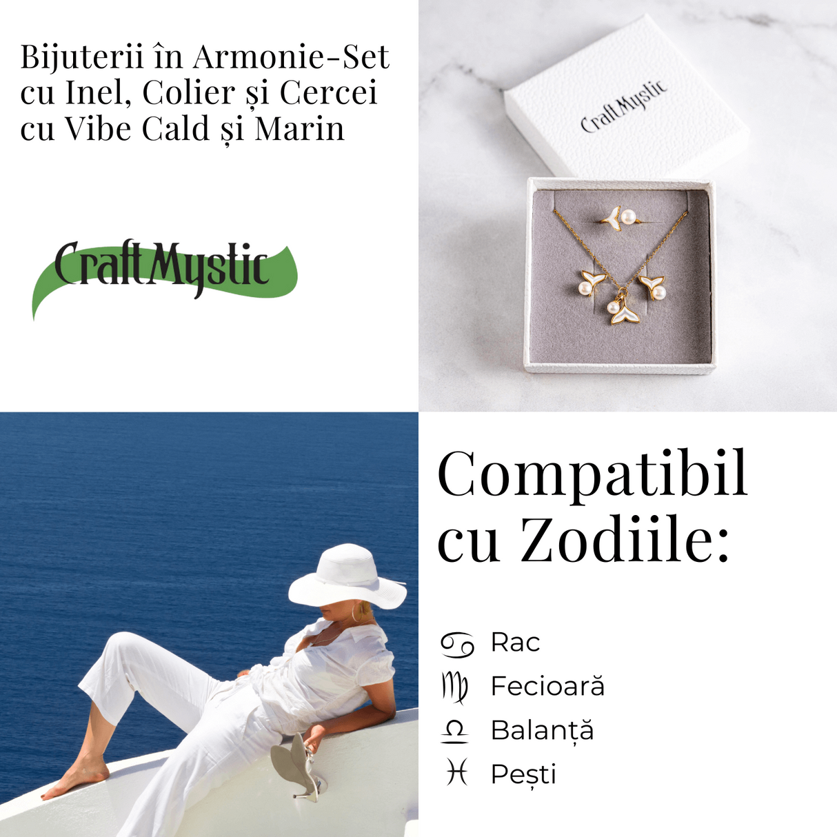 Bijuterii in armonie – Set cu Inel, colier si cercei cu vibe cald si marin