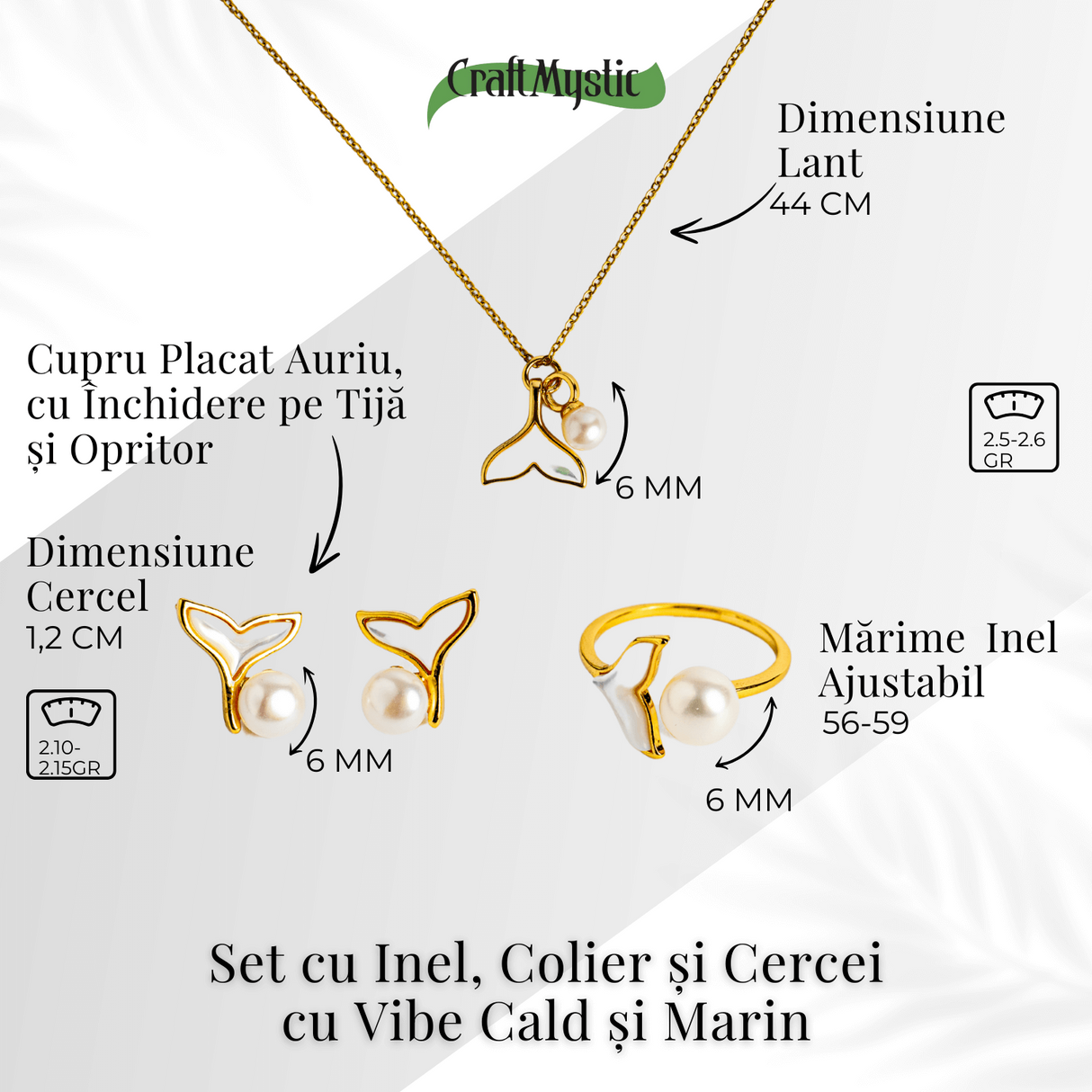 Bijuterii in armonie – Set cu Inel, colier si cercei cu vibe cald si marin