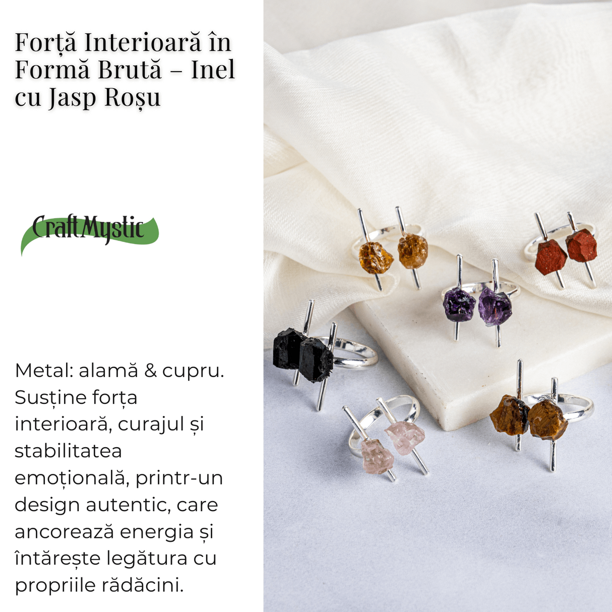 Forta interioara in forma bruta – Inel argintiu cu jasp rosu