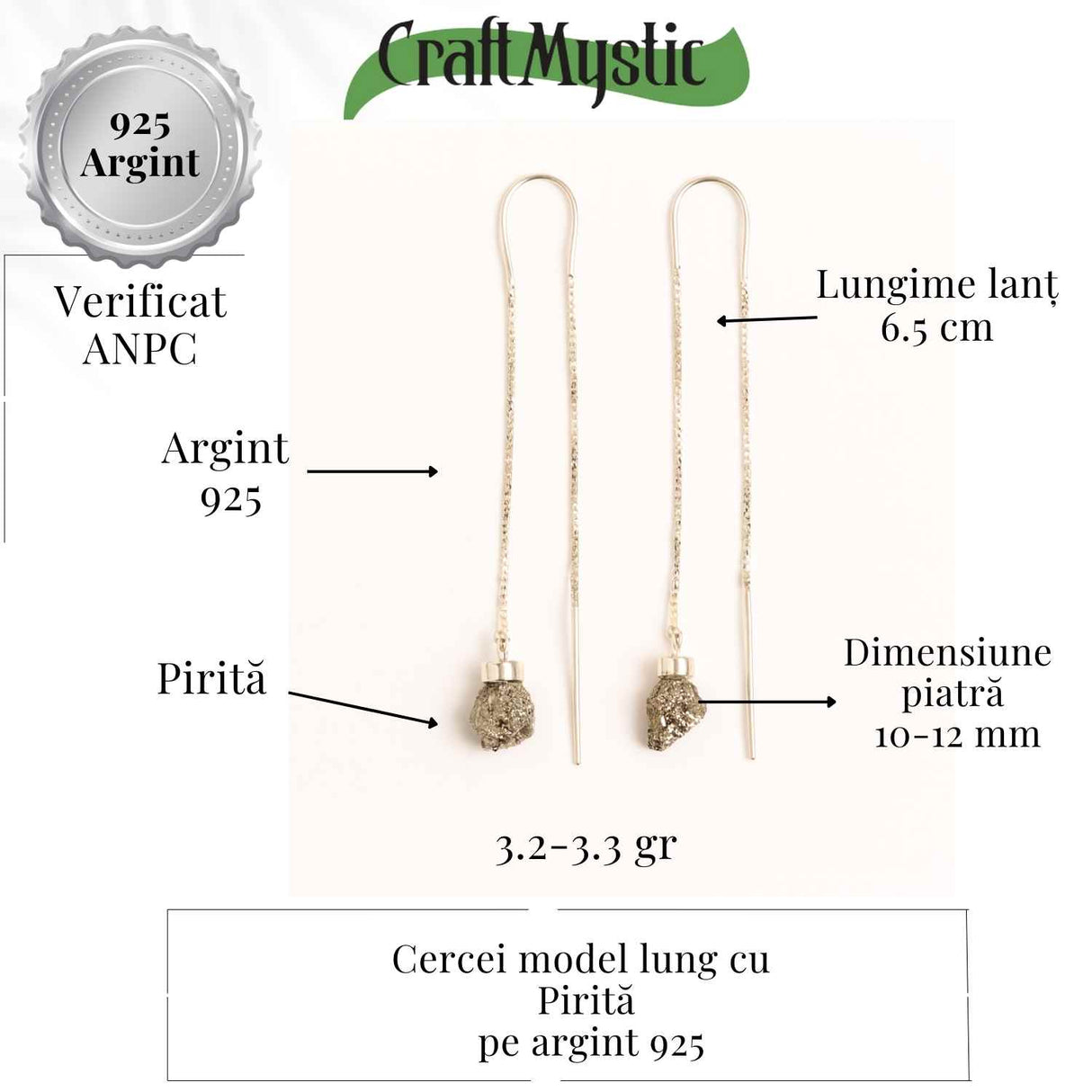 Cercei lungi din argint 925 cu pirita – Stralucire si incredere