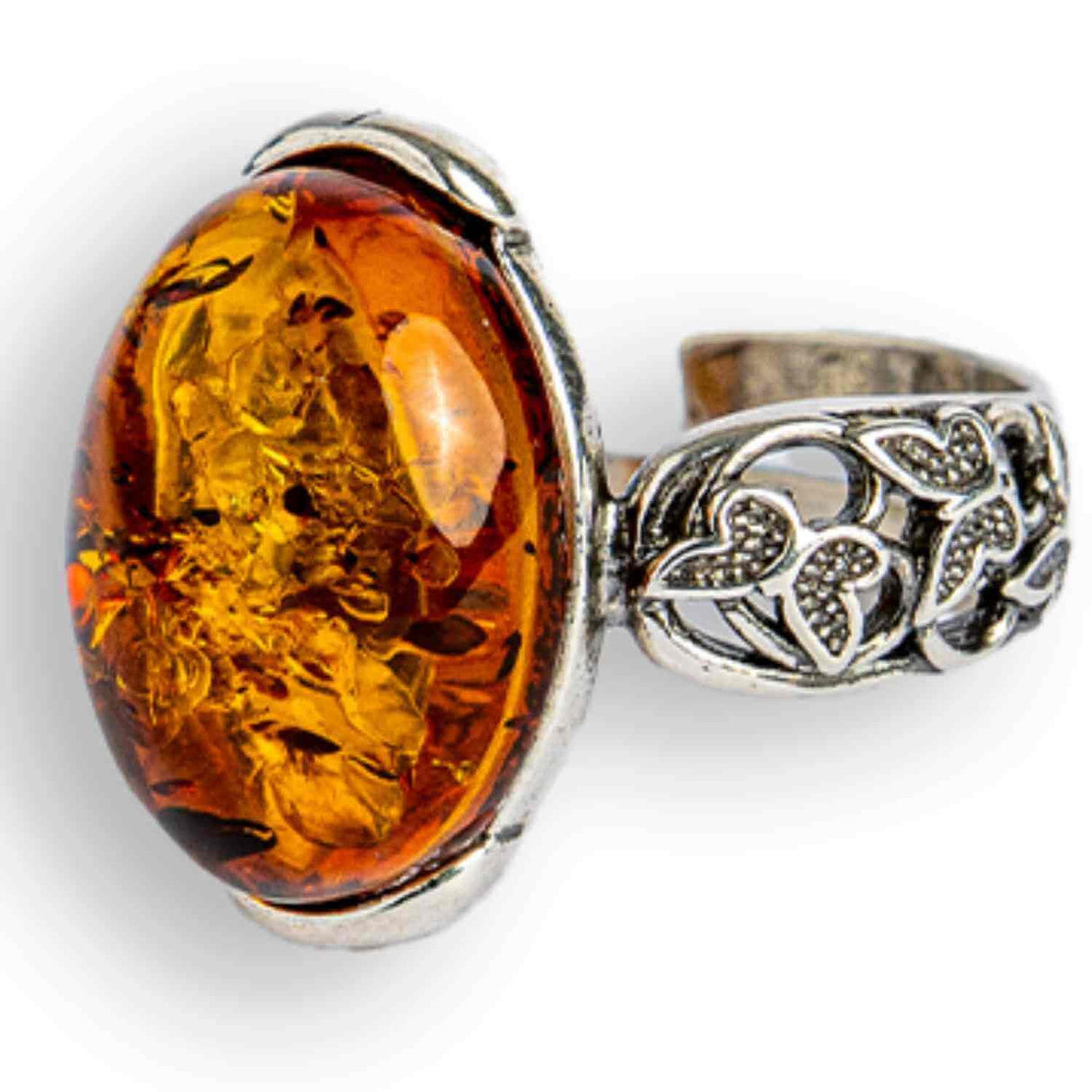 Talismanul linistii – Inel vintage cu chihlimbar si detalii din argint 925