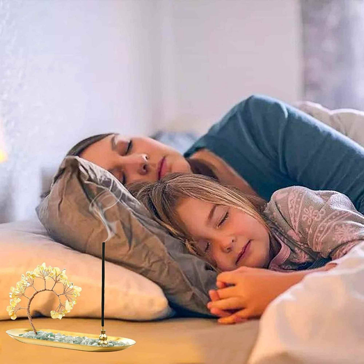 Tava cu suport pentru arzator de betisoare parfumate si copacel din cristale naturale de citrin - Pentru o stare de liniste si relaxare