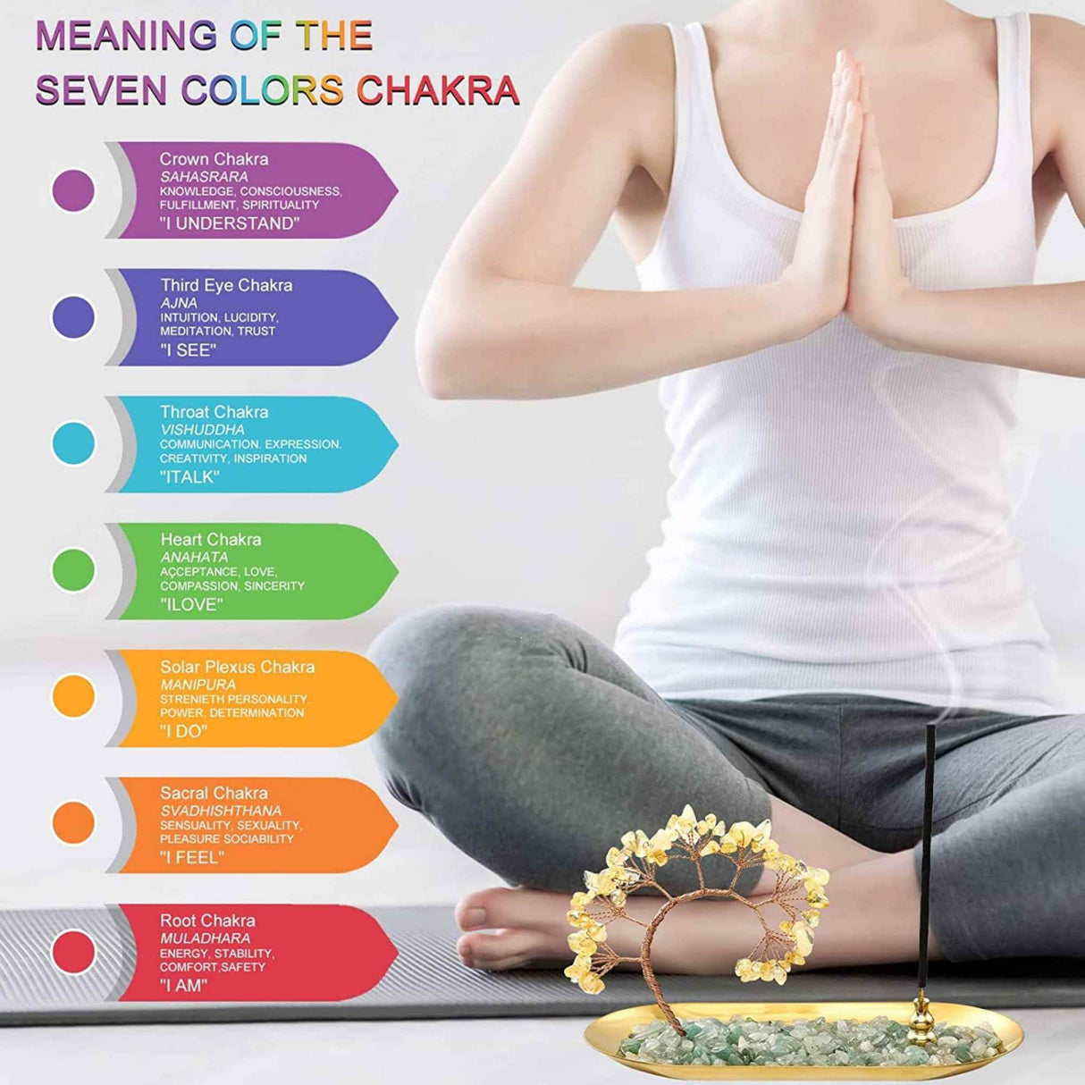 Tava cu suport pentru arzator de betisoare parfumate si copacel din cristale naturale de citrin - Pentru o stare de liniste si relaxare