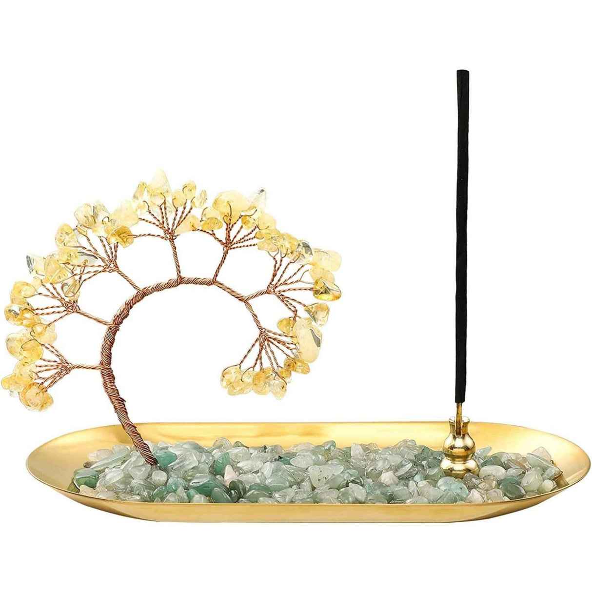 Tava cu suport pentru arzator de betisoare parfumate si copacel din cristale naturale de citrin - Pentru o stare de liniste si relaxare