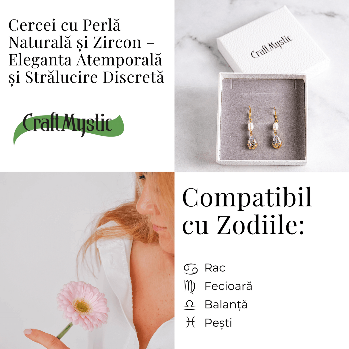Cercei cu Perla Naturala si Zircon – Feminitate Discreta si Rafinament