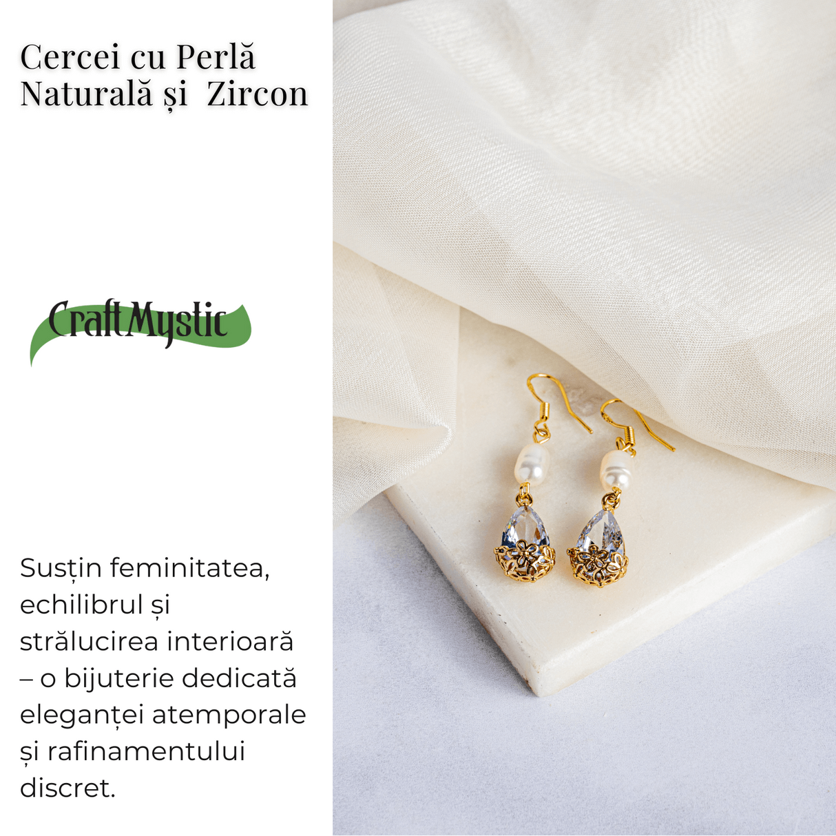 Cercei cu Perla Naturala si Zircon – Feminitate Discreta si Rafinament