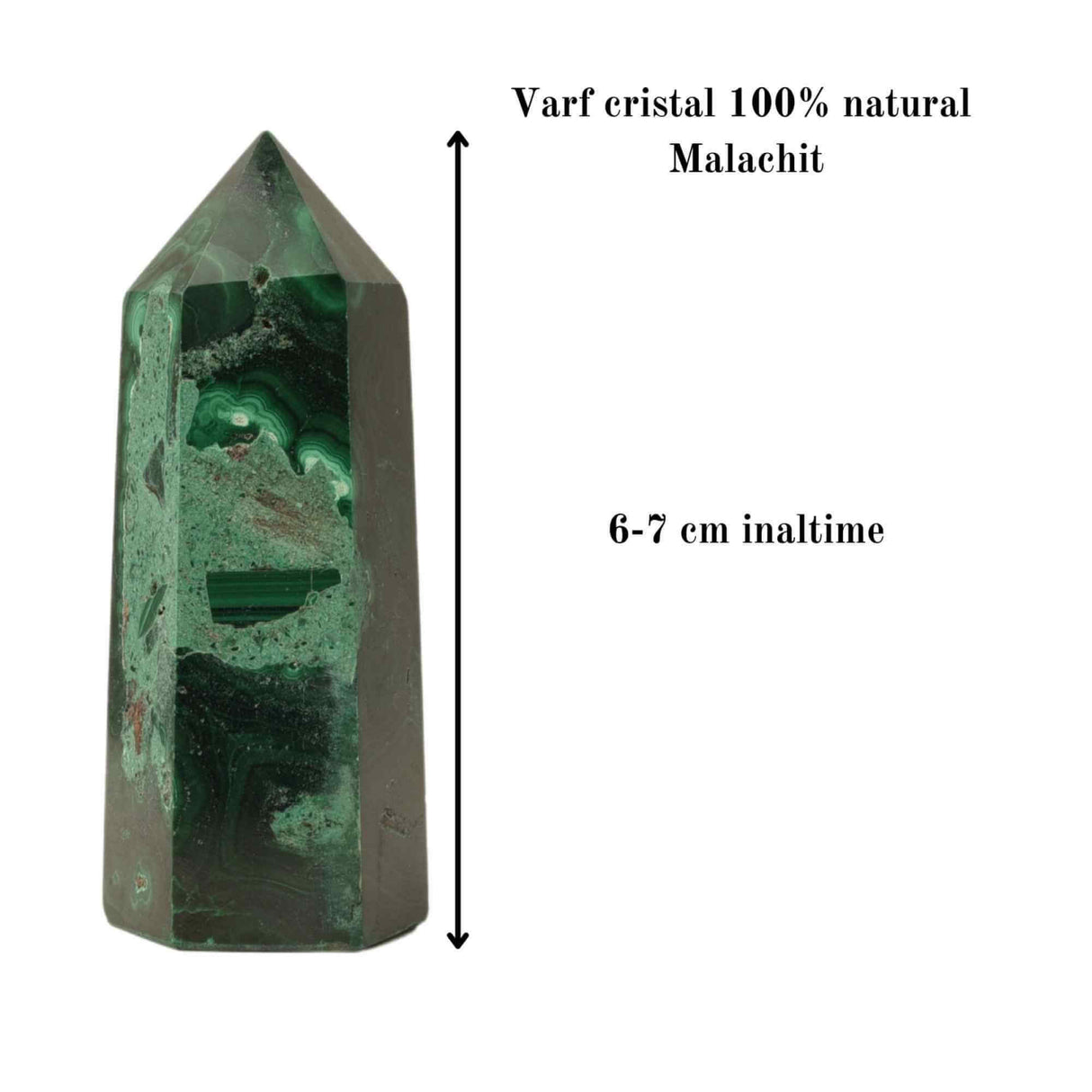 Turn din cristal natural Malachit 6-7 cm: Energie purificatoare si transformarea vietii tale